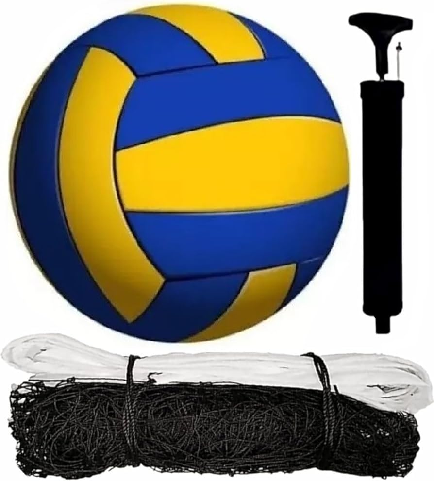 HTM Volleyball Set of Nylon Net, Air Pump and Hand Stitched Volleyball : Size: 4