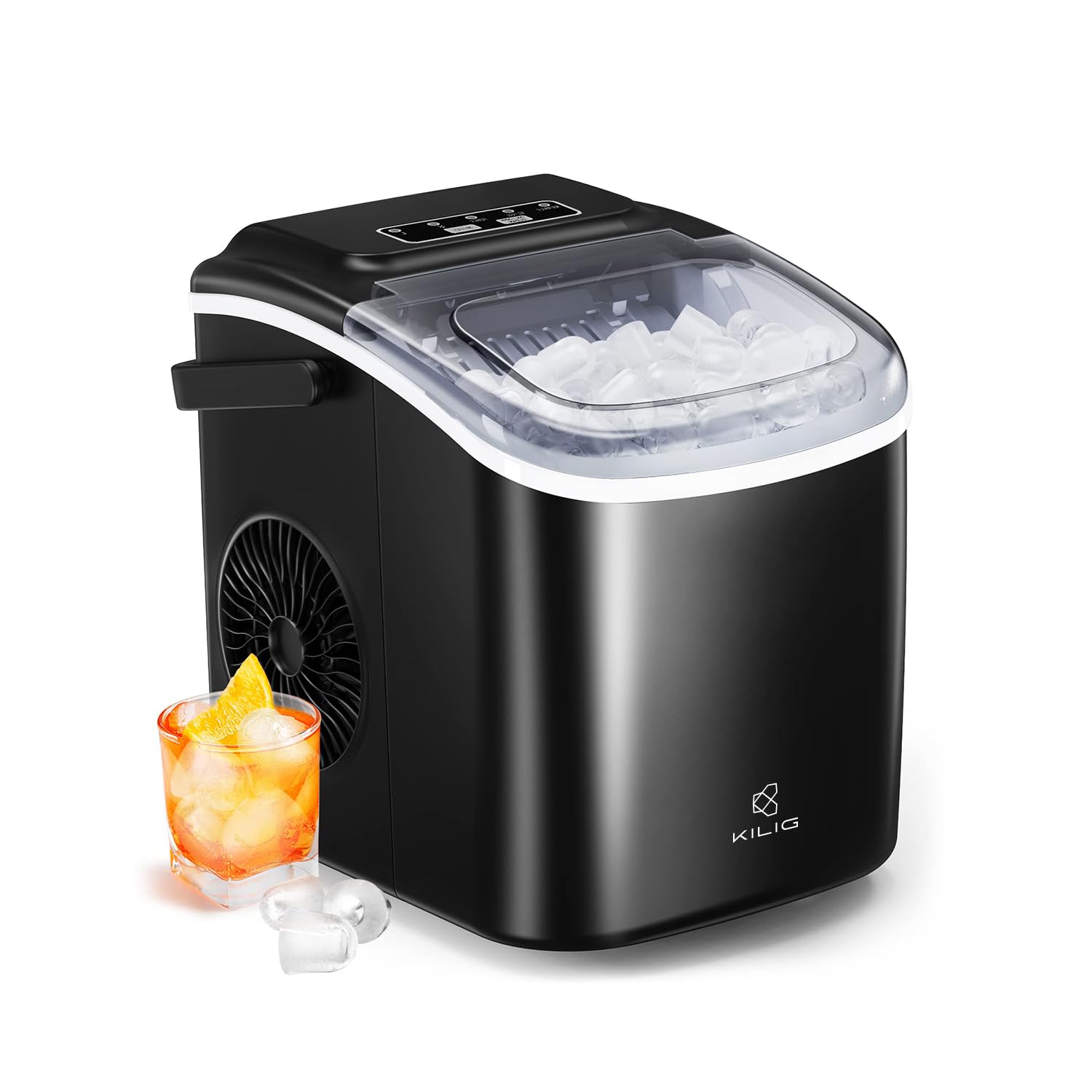 KILIG H01B Portable Ice Maker, 12kg/24Hr, 9 Cubes 6-10 Min, Self-Clean | 9 bullet ice cubes in 6-10 min; up to 12kg per day; one-touch self-clean, 35-45 dB quiet; plug-and-play, no plumbing