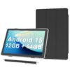 10″ Android 15 Tablet with Case, 12GB RAM + 64GB ROM (Expansion to 1TB), Quad Core Processor, 5G WiFi 6, BT5.0, 1280×800 HD Display, 6000mAh, Dual Camera, GMS