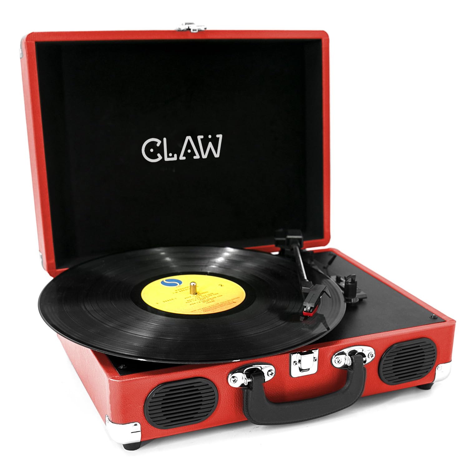 Claw Stag Portable Vinyl Record Player Turntable with Built-in Stereo Speakers, Volume Control Knob, AUX Input and RCA Output, 78 RPM Speed, High Qualiy Diamond Stylus and Headphone Jack (Red)