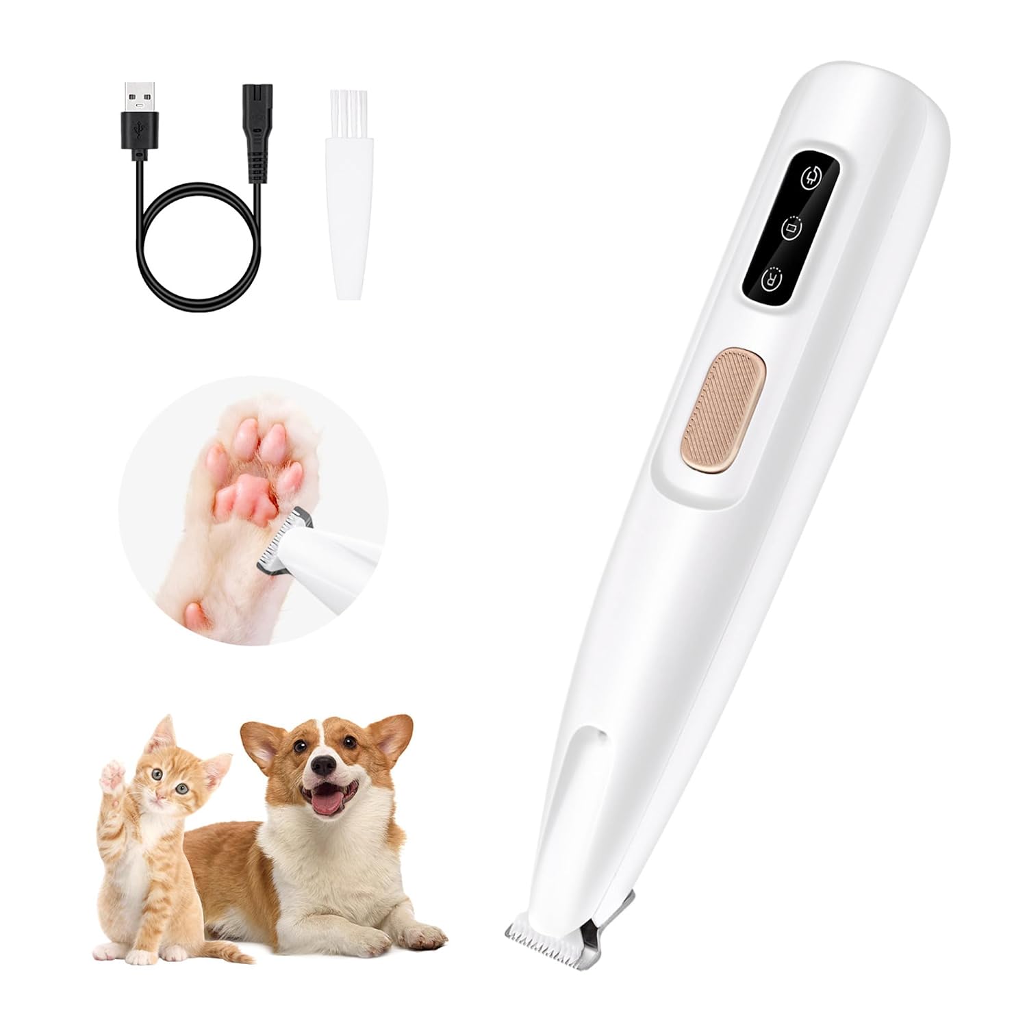 Mcbazel Pet Razor, Waterproof Paw Hair Trimmer, Cat Clipper, Low Noise Dog Shaver, Rechargeable Paw Cutter with LED Light for Dogs and Cats