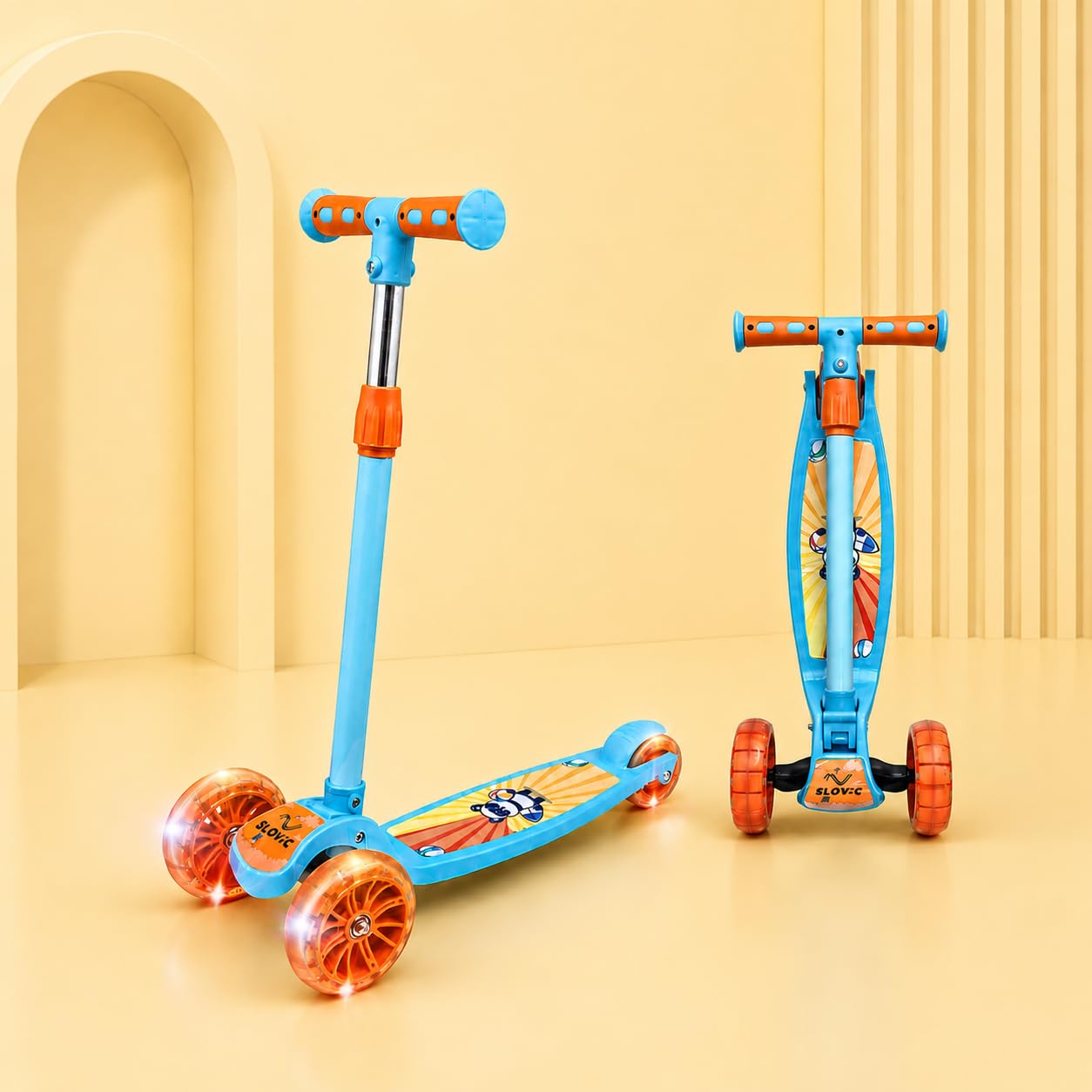 Slovic Kick Scooter for Kids 3+ Years with Adjustable Handle Height | 3 Wheels Kids Scooter Toys with LED Wheels | Foldable Kick Cycle | Birthday Gift for Kids | 50 KG Weight Capacity | BIS Approved