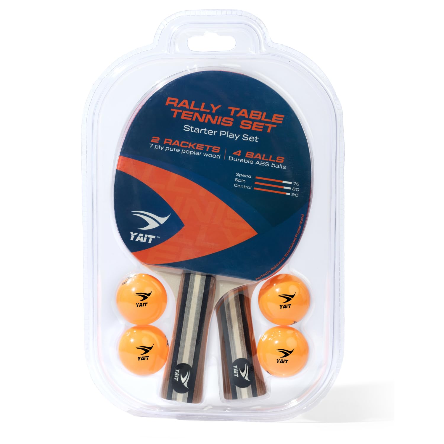 Rally Table Tennis Racquet Set | 2 TT Bat and 4 Training Balls| 7 Ply Wood | Indoor/Outdoor Play | Home Ping Pong Set – 2 Rackets & 4 Balls for Beginners & Intermediate Players | Table Tennis Set