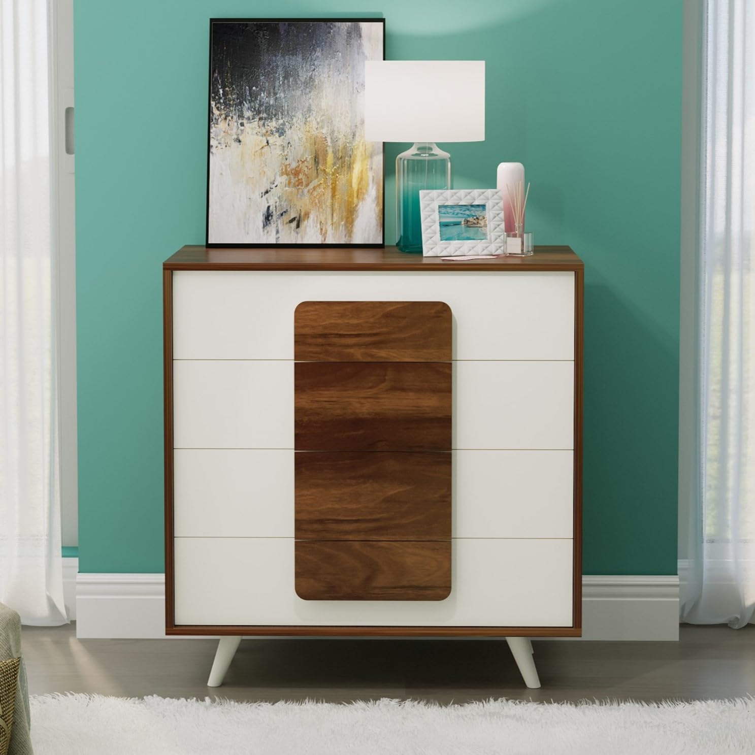 BLUEWUD Mayrone Standard Engineered Wood Multipurpose Modular Chest of Drawers, Wooden Drawer Storage Organizer Cabinet for Living Room Bedroom Home Furniture (Maple Brown White)