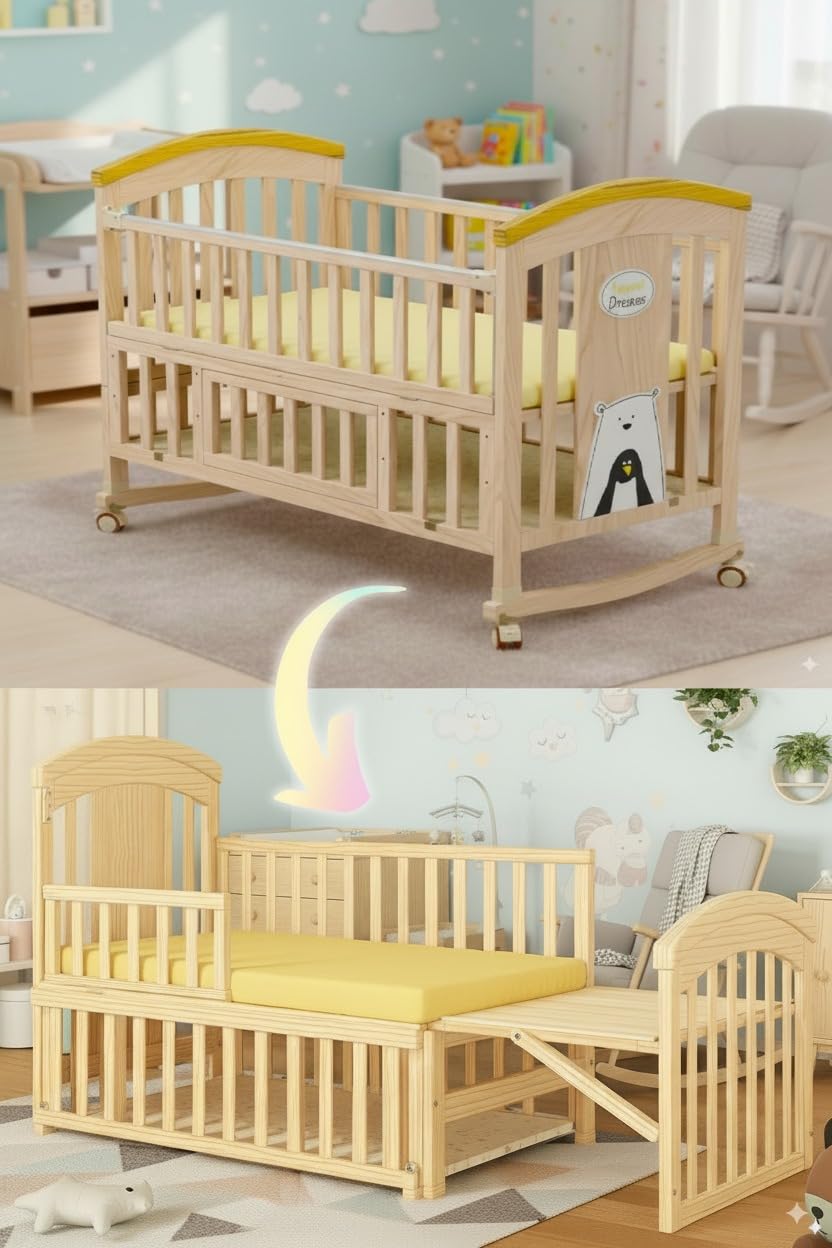 BabyTeddy® 15 in 1 Original Patented Multifunctional Baby Crib, Baby Cot, Toddler Bed,Cradle Rocker,Convertible Desk,Kid’s Sofa Mode and Designer Mosquito Net,Diaper Changing Station