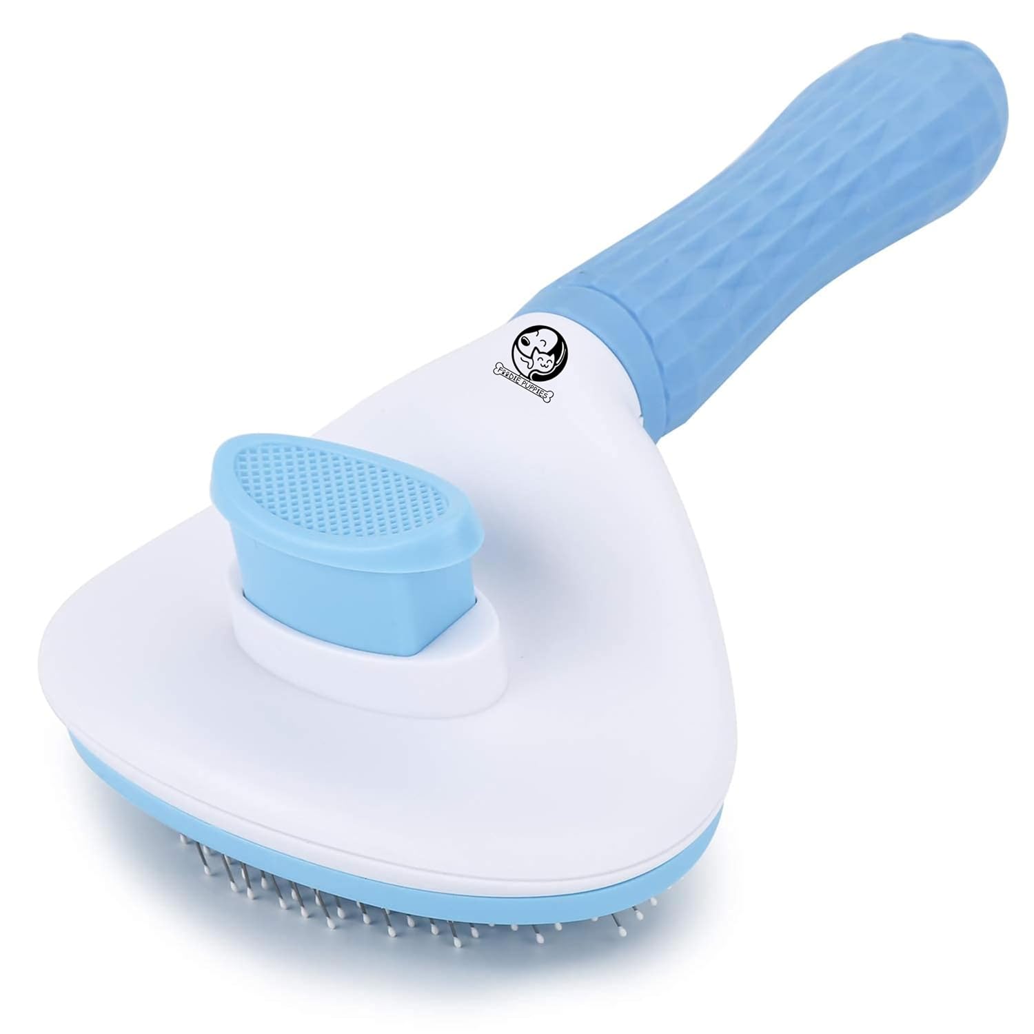 Foodie Puppies Self Cleaning Slicker, Pet Grooming Shedding Brush for Dogs and Cats (Push to Clean Slicker, Oval) – Easy to Remove Loose Undercoat, Pet Massaging Tool Suitable for Pets with Long or Short Hair