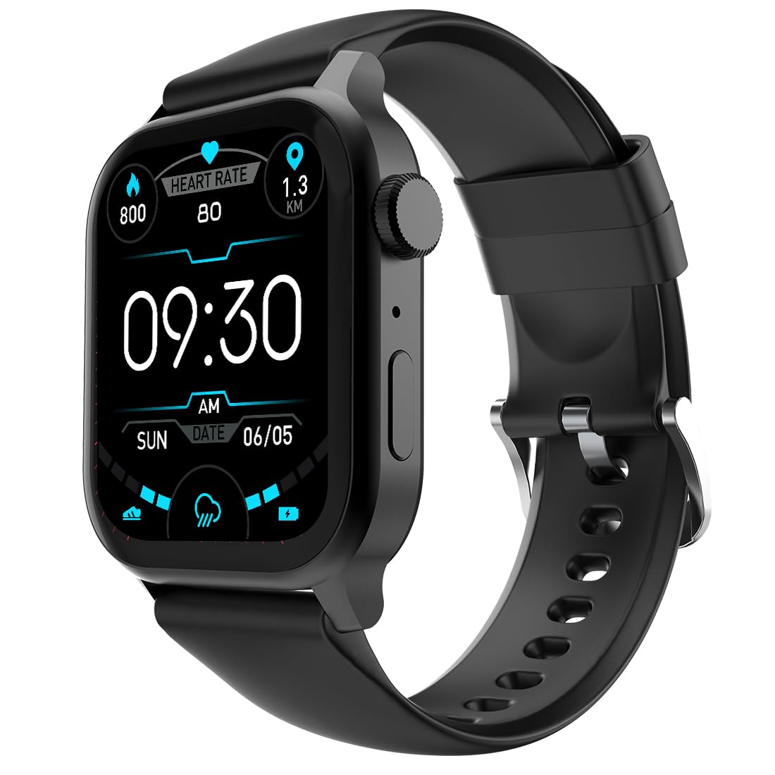 Fire‑Boltt Rise Smart Watch 1.85″ HD Display with Bluetooth Calling, AI Voice Assistant, Rotating Crown,SpO2 & Heart Rate Monitor, 120+ Sports Modes,IP67 Waterproof Smart Watch for Men & Women – Black