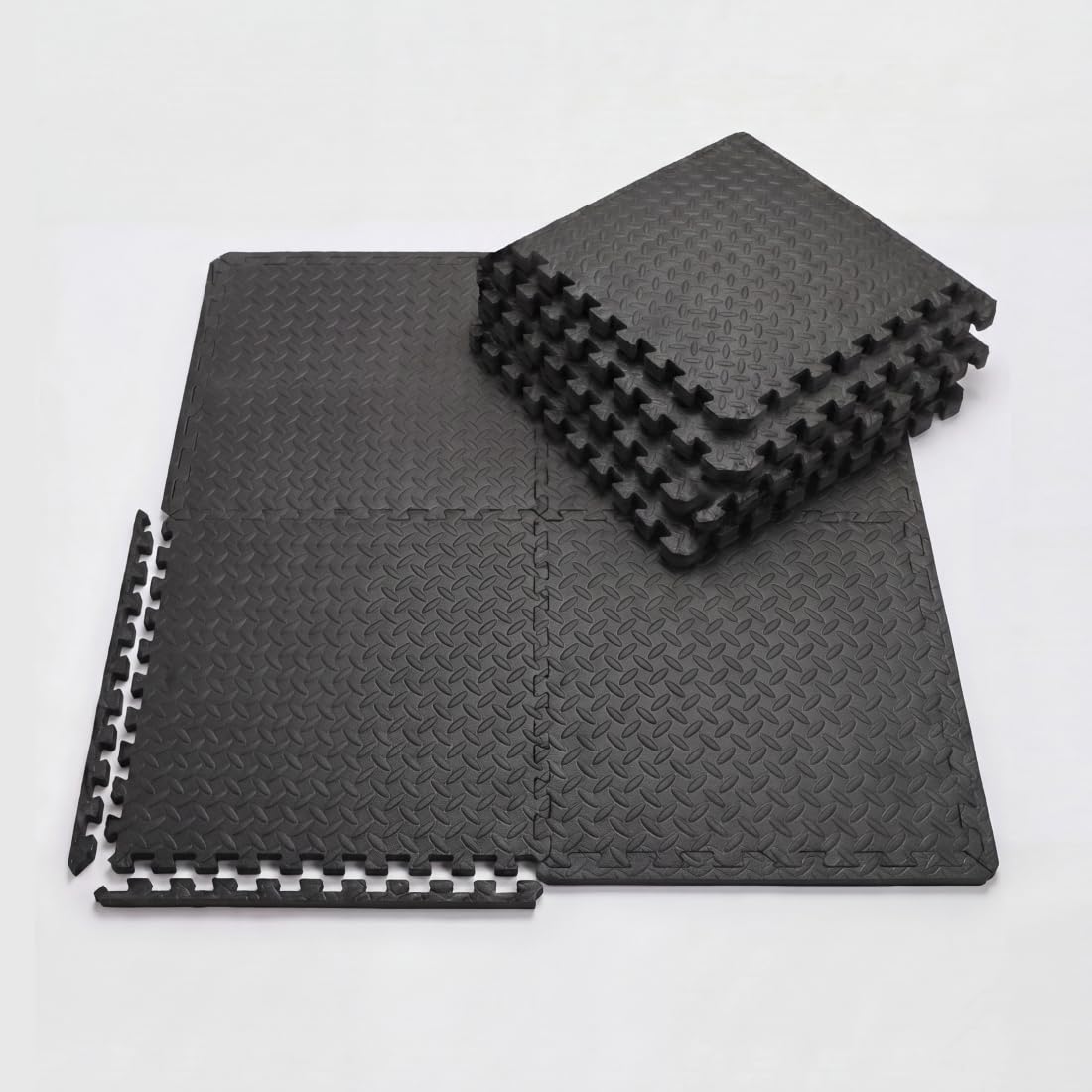 Cult EVA Foam Interlocking Gym Floor Mats Set of 4 | Thick Anti-Skid Workout Tiles | Shock-Absorbing Protective Flooring for Home Gym, Exercise & Equipment | Water-Resistant, Easy to Assemble, Black