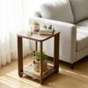 InoSlashed Beautiful Wooden Side Table/End Table/Plant Stand/Tea Table/Stool Living Room Furniture Square Shape with Rattan Webbing (17 Inch Height) (Columbian Walnut)