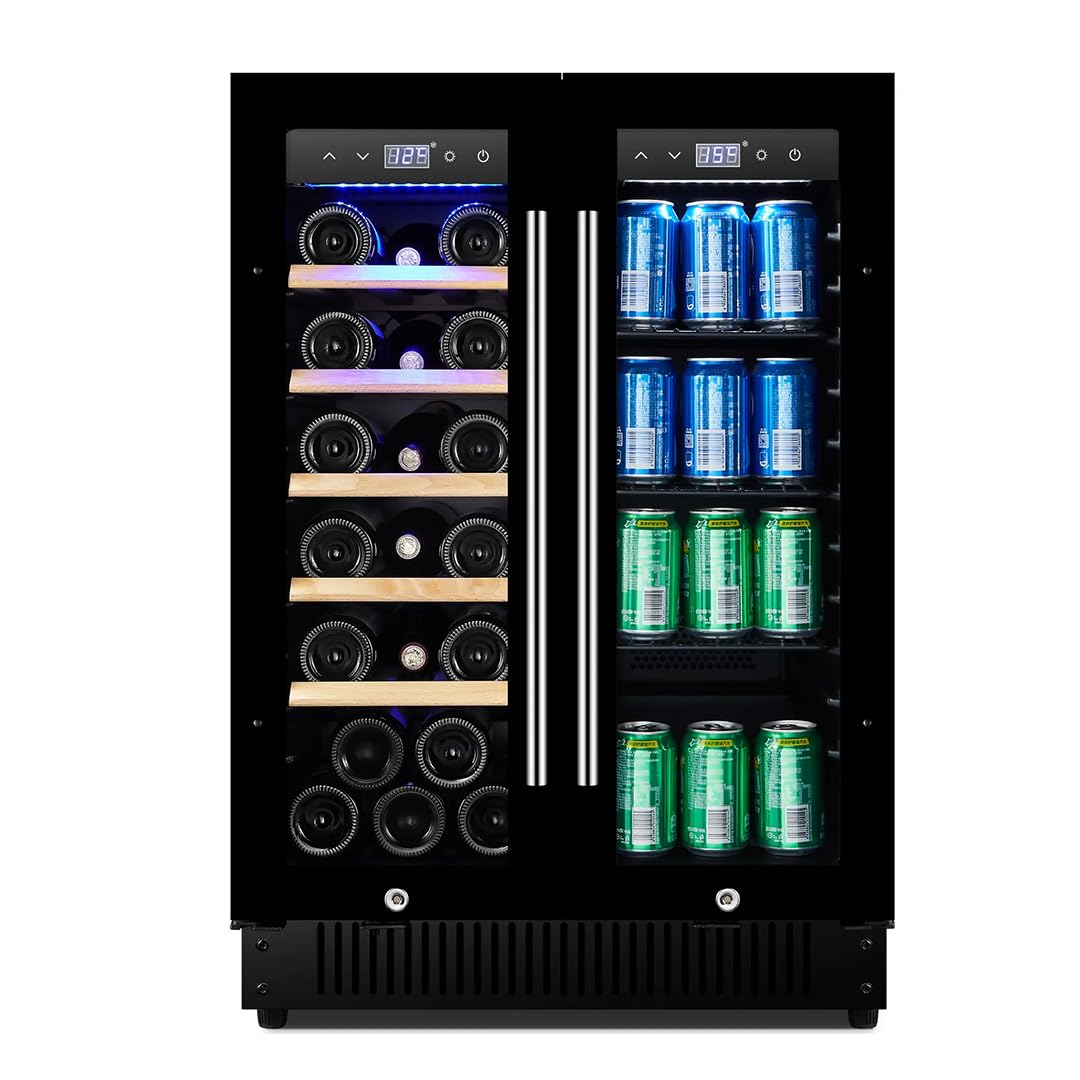Carysil 54-Bottle Wine Chiller & Soft Drink Cooler, Capacity of 20 Wine Bottles & 75 Cans, Free Standing, Dual Zone (3°C-12°C White Wine & 12°C-20°C Red Wine), Toughened Glass Door, Ideal for Home