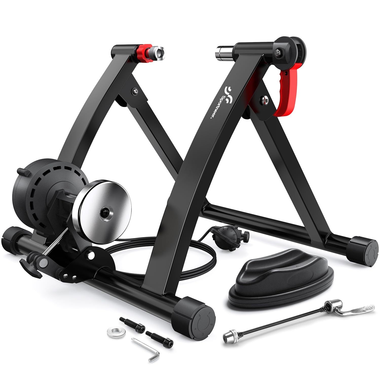 Sportneer Bike Trainer Magnetic Stationary Bike Stand | for 26-28″ & 700C Wheels Adjustable 6 Level Resistance Bike Trainer Stand for Indoor Riding