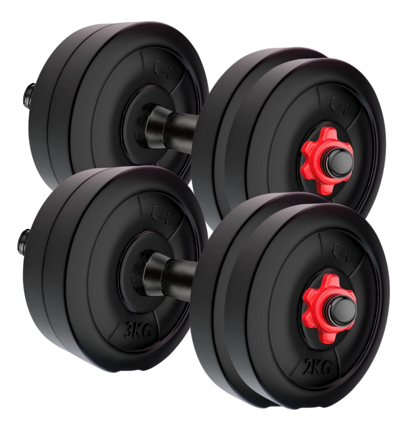 Amazon Brand - Symactive 20 Kg Adjustable Dumbbell Set – Durable PVC Plates (2kg x 4, 3kg x 4) with Secure Weight-Locking Mechanism, Pair of 14'' Rods & Nuts