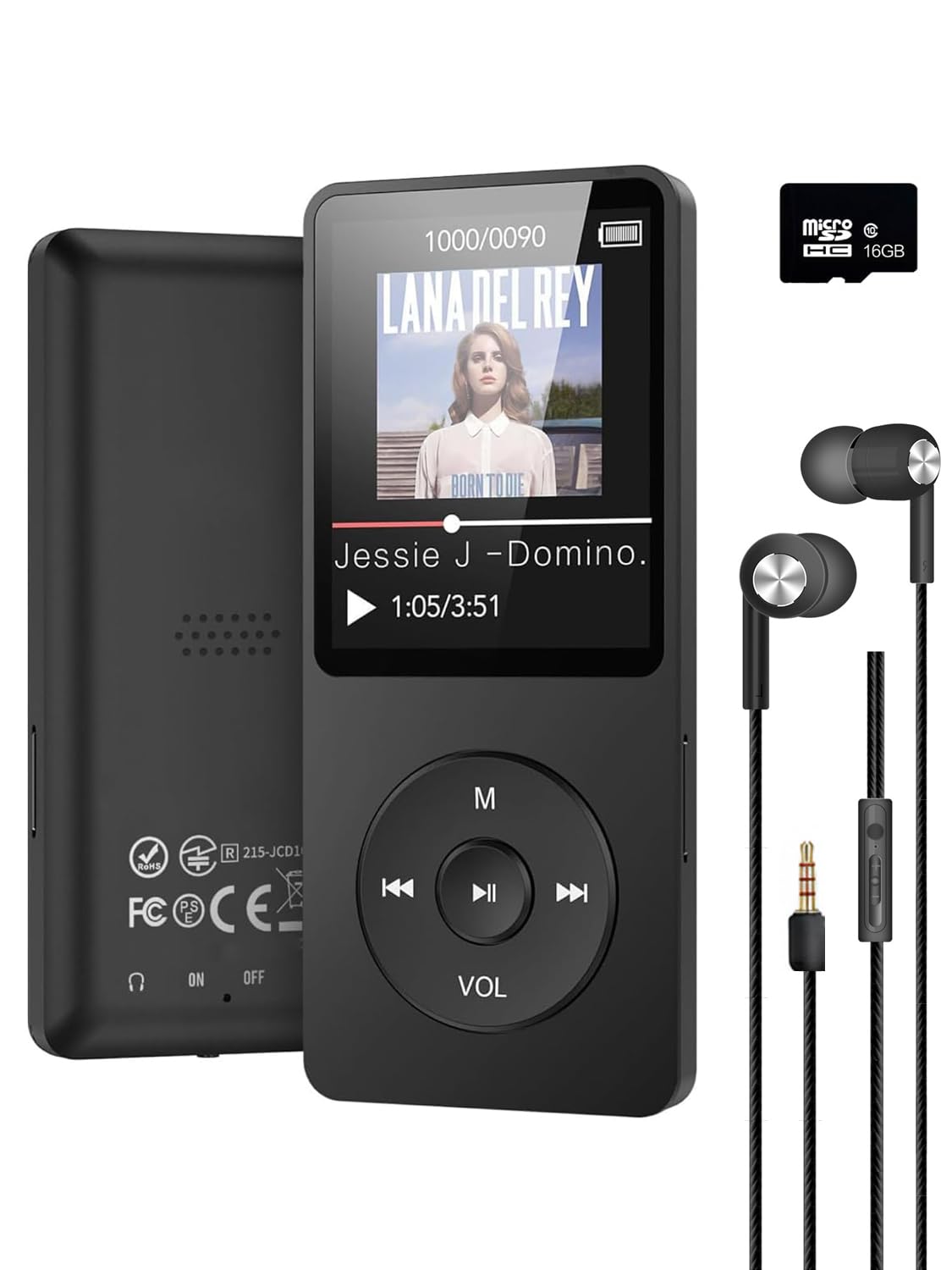 Cason 16GB Mini MP3 Music Player with Bluetooth & Voice Control Earphones, Video Playback,Pocket-Sized MP3 Player for Music,Voice Recording,FM Radio -Expanded Up to 128GB (Black)