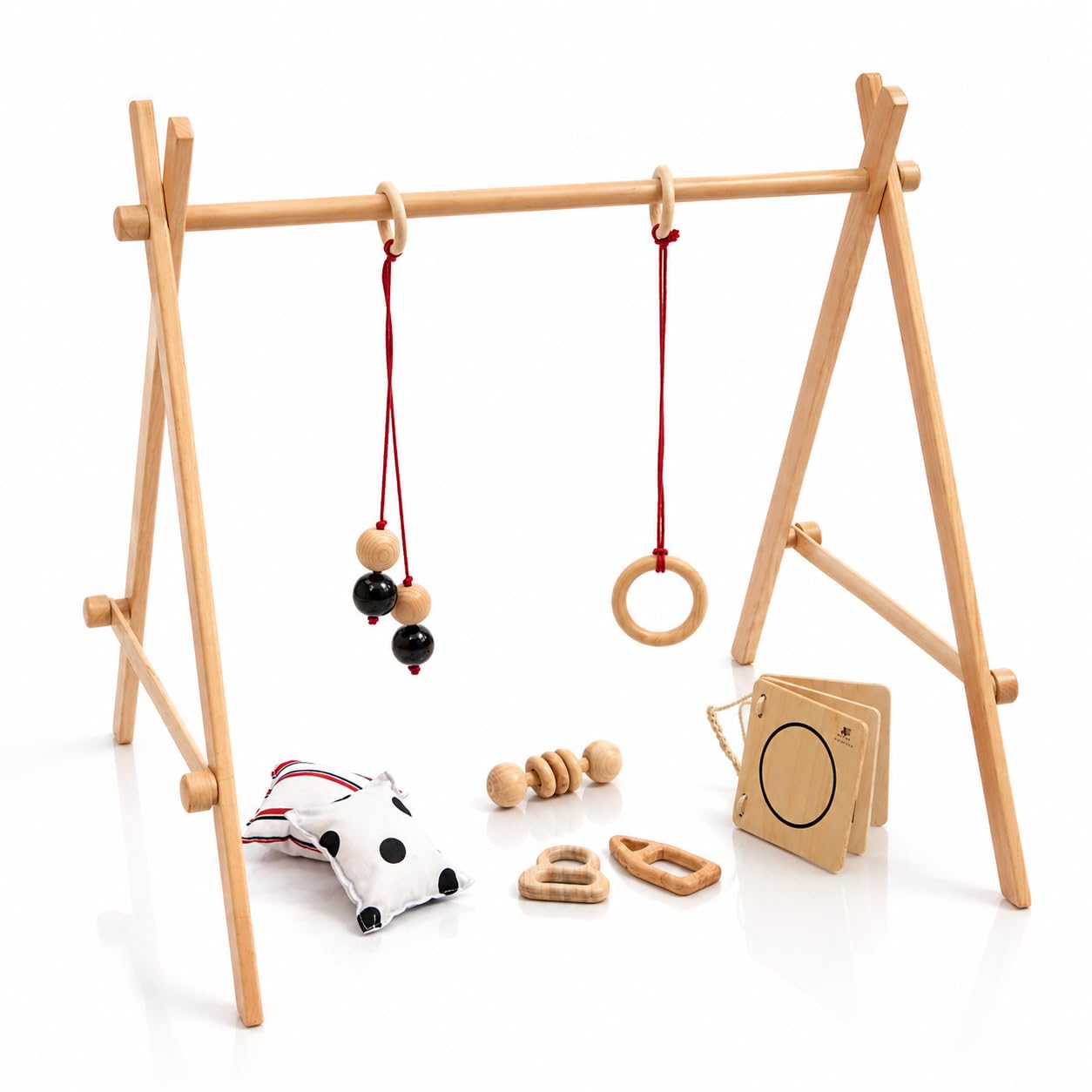 Ariro Neem Wood Infant Starter Bundle | Montessori Essentials for Newborns (0-8M+) | Eco-Friendly Baby Gift Set with Play Gym, Wooden Teethers, Rattle & Visual Toys | Eco-Friendly Baby Gift Set with Play Gym