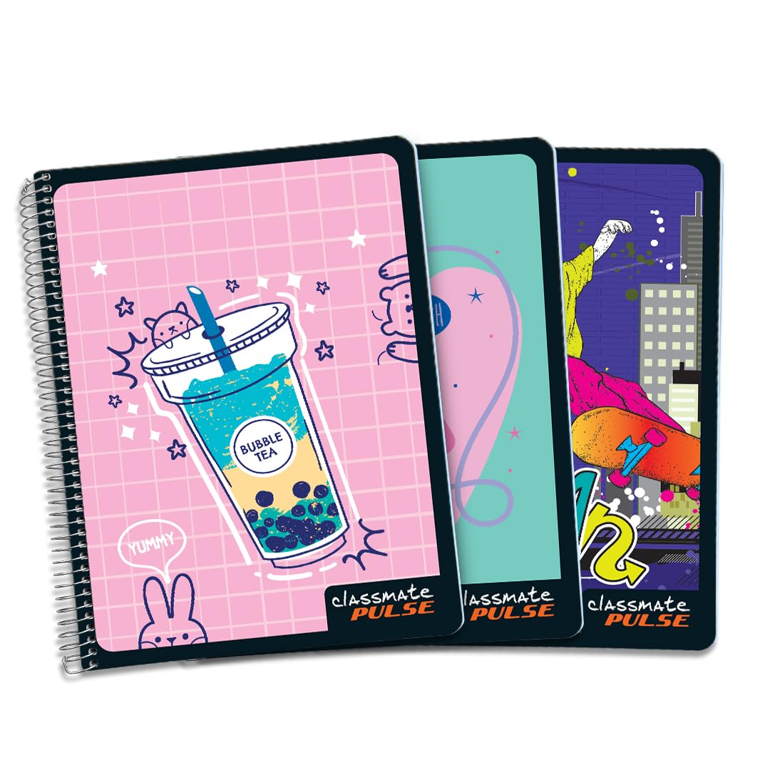 Classmate Pulse Long Book Ruled Notebook 180 Pages Single Line 29.7x21cm Wiro Binding Pack of 3 – Premium Paper Quality for Students Note Taking Assignments