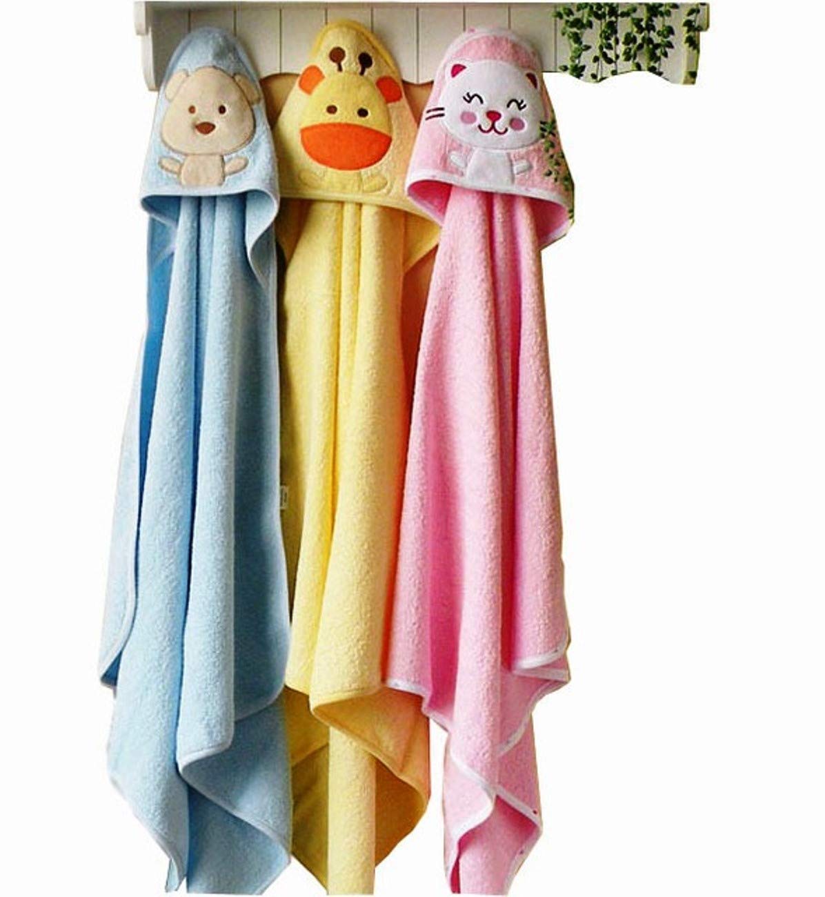 BRANDONN Ultra Soft Polar Fleece Baby Hooded Blanket with Premium Embroidery, 200 GSM All-Weather Newborn Wrapper, Bath Towel White Piping Stitch, 24 x 30 Inches, 0-6 Months, Pink, Sky, Mango