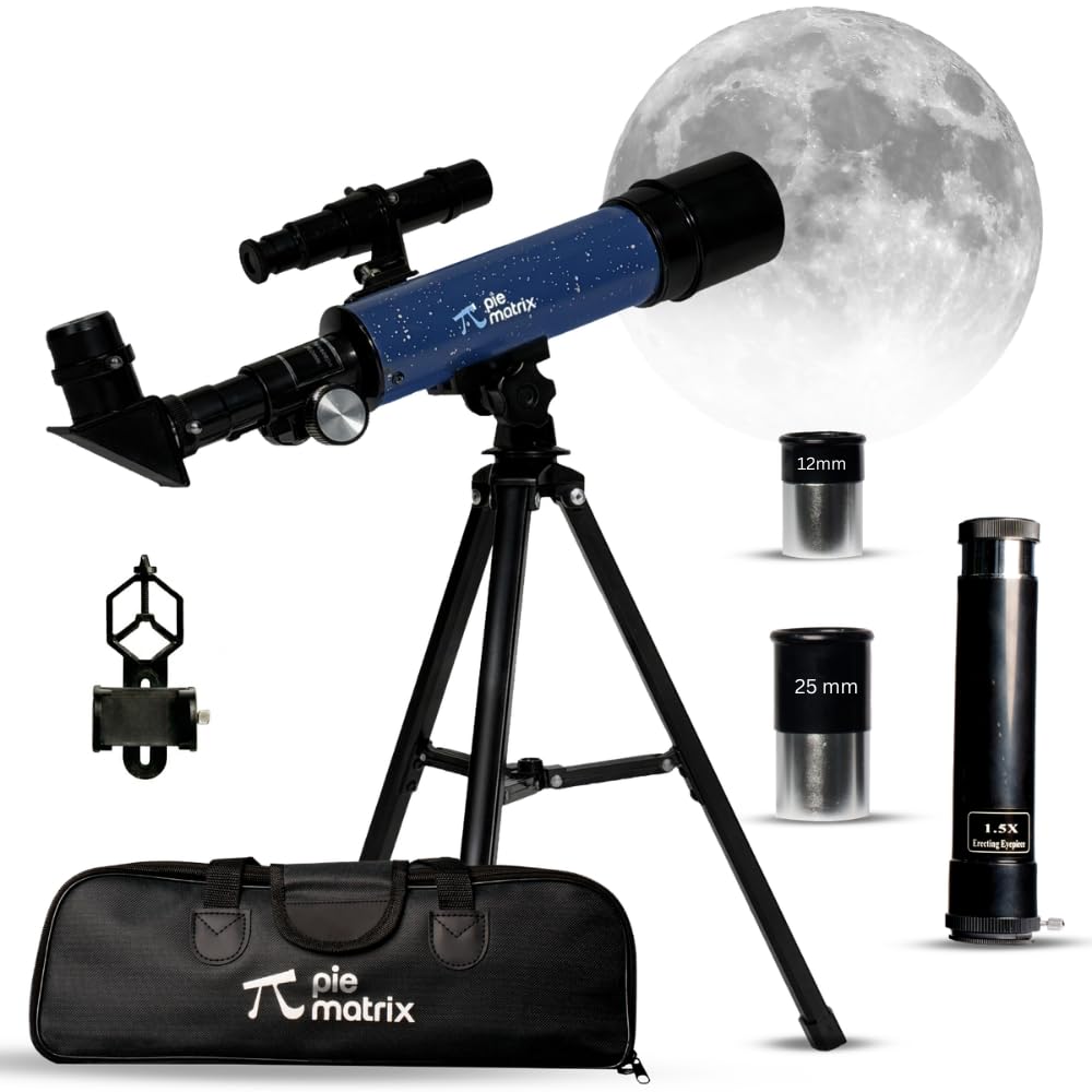 Pie Matrix Neo 50/360 HD Zoom Refractor Telescope – for Kids 36x Magnification, 360° Rotating Tripod, Clear Views of Moon & Wildlife, Lightweight Travel Bag – Ideal for Kids & Beginners.
