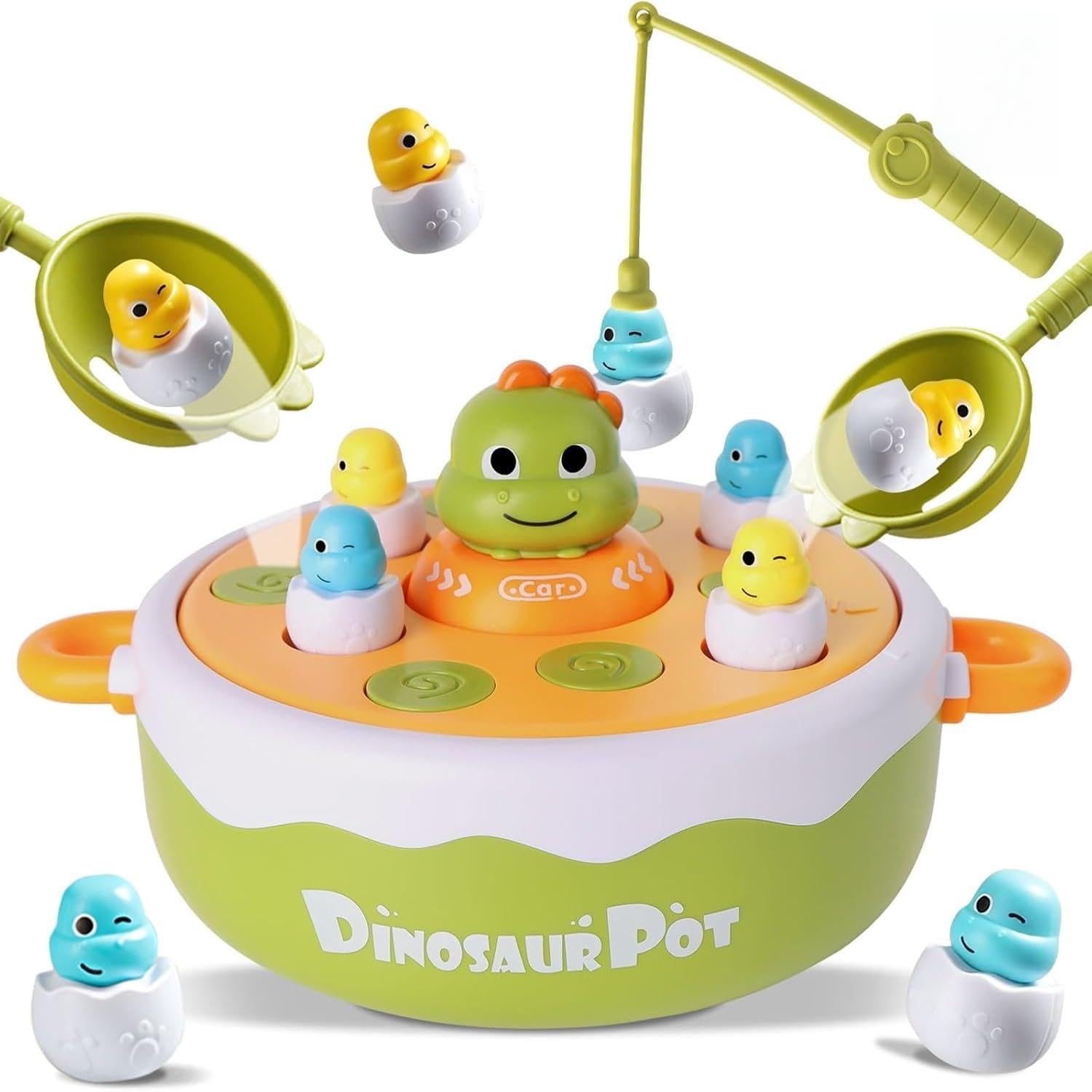 MUREN Dinosaur Pot Musical Toy for Kids Interactive Bounce & Catch Game with Lights & Sound, Fishing Can Caught Activity Toddlers 2-8 Years, Educational Development Toy (Multicolor)