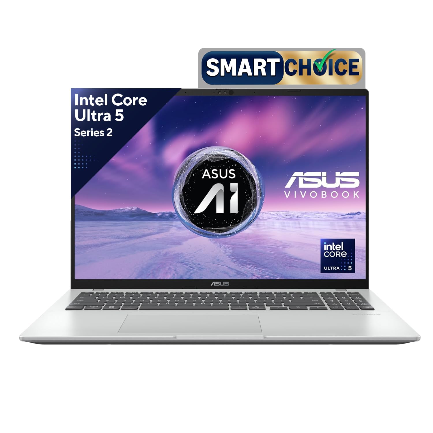 ASUS Vivobook 16, Smartchoice, Intel Core Ultra 5 Series 2, 16GB RAM, 512GB SSD, FHD+ 16″, Windows 11, Office Home 2024, Silver, 1.88kg, X1607CA-MB142WS, Intel iGPU, M365 Basic (1Year), AI Laptop