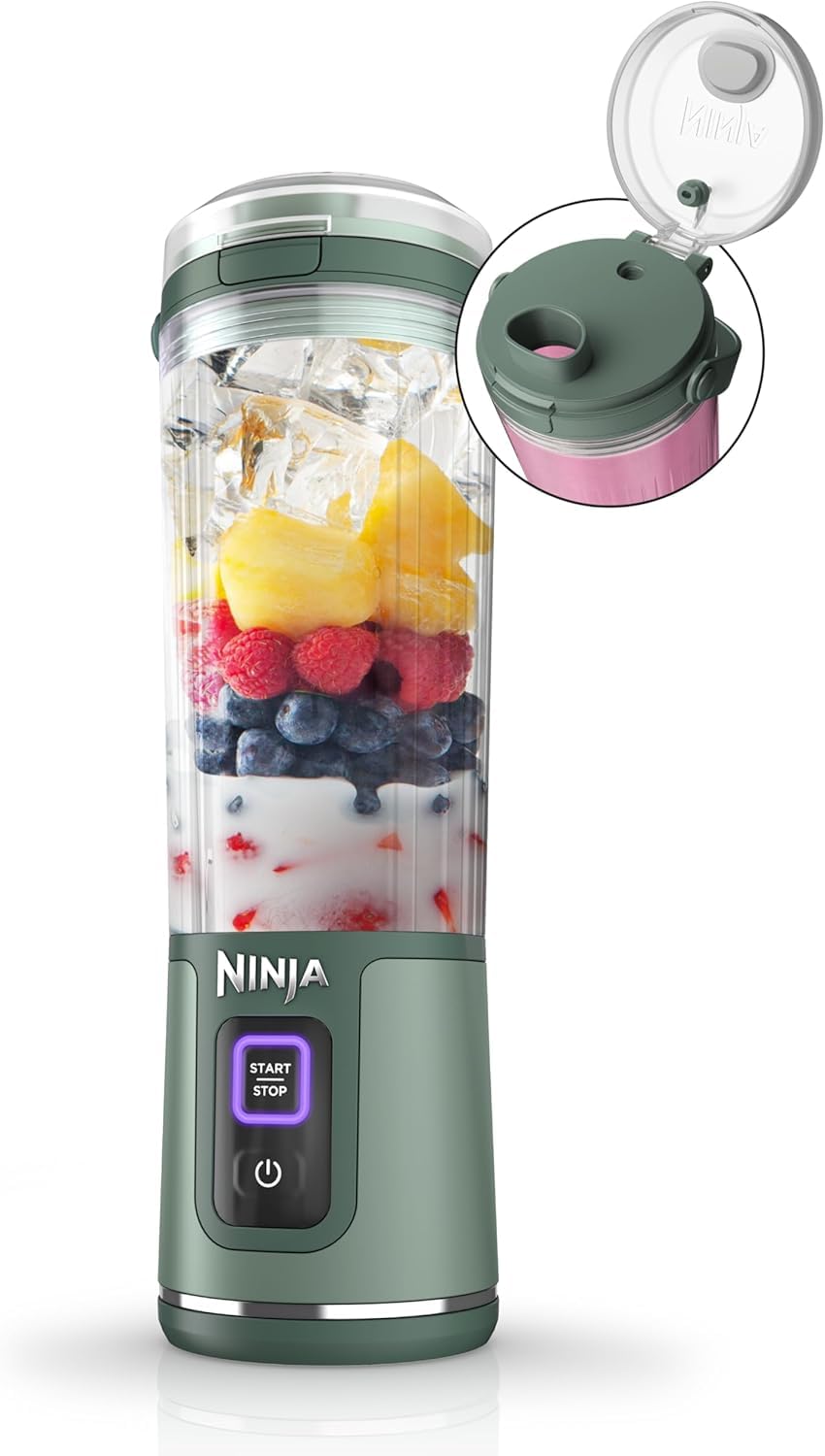Ninja Blast Portable Cordless Blender (BC151INEM) – 530ml | USB-C Rechargeable | Crushes Ice & Frozen Fruit | BPA Free, Leak-Proof Travel Lid Forest Green