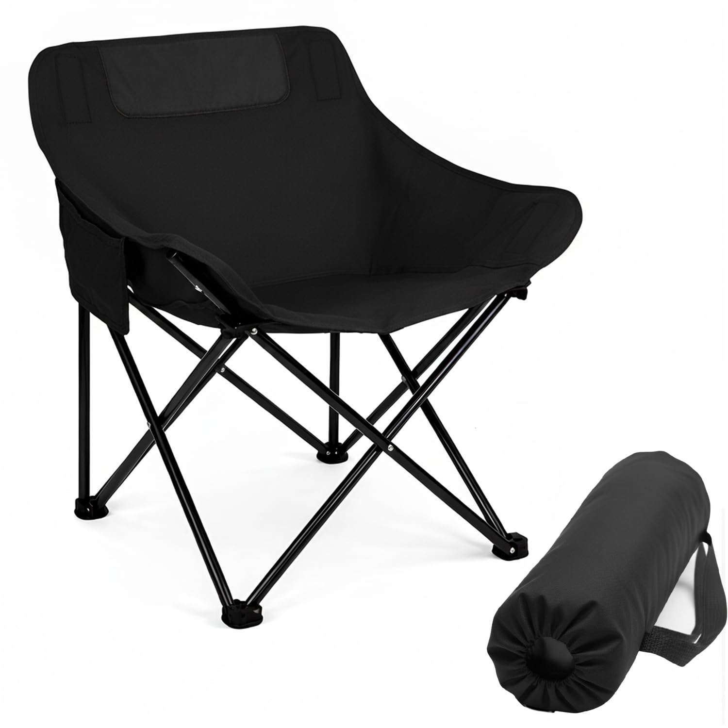 Hacer Carbon Steel Camping Chair Foldable with Backrest | Portable Folding Chair for Travel, Picnic, Beach, Garden, Trekking, Car Trips, Outdoor Camping Use Foldable Camping Chair for Adults (Black)