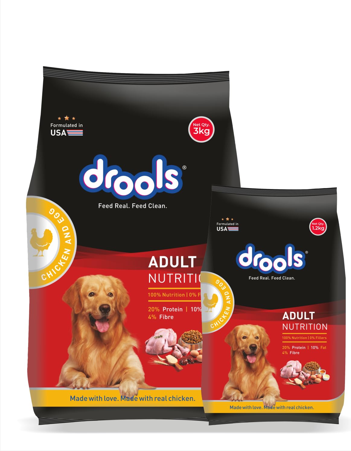 Drools Adult Dry Dog Food 4.2kg (3kg + 1.2kg Free) | Chicken & Egg Flavour | Supports Active Behaviour | Digestive Health & Immunity | Better Digestibility