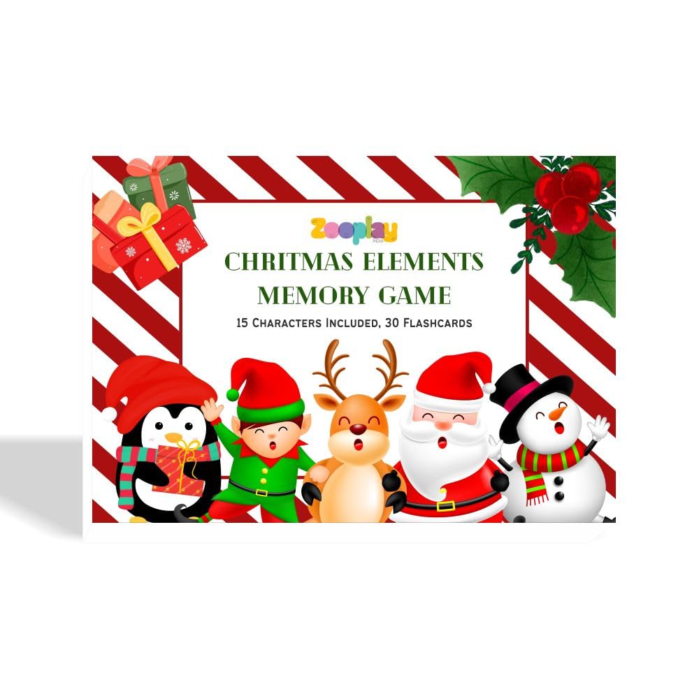 Christmas Elements Memory Game – 30 Cards|15 Iconic Characters I Kids Learning Christmas with Fun I Game for Boys and Girls I for Kids Aged 3,4,5,6,7,8,9,10 Years Old