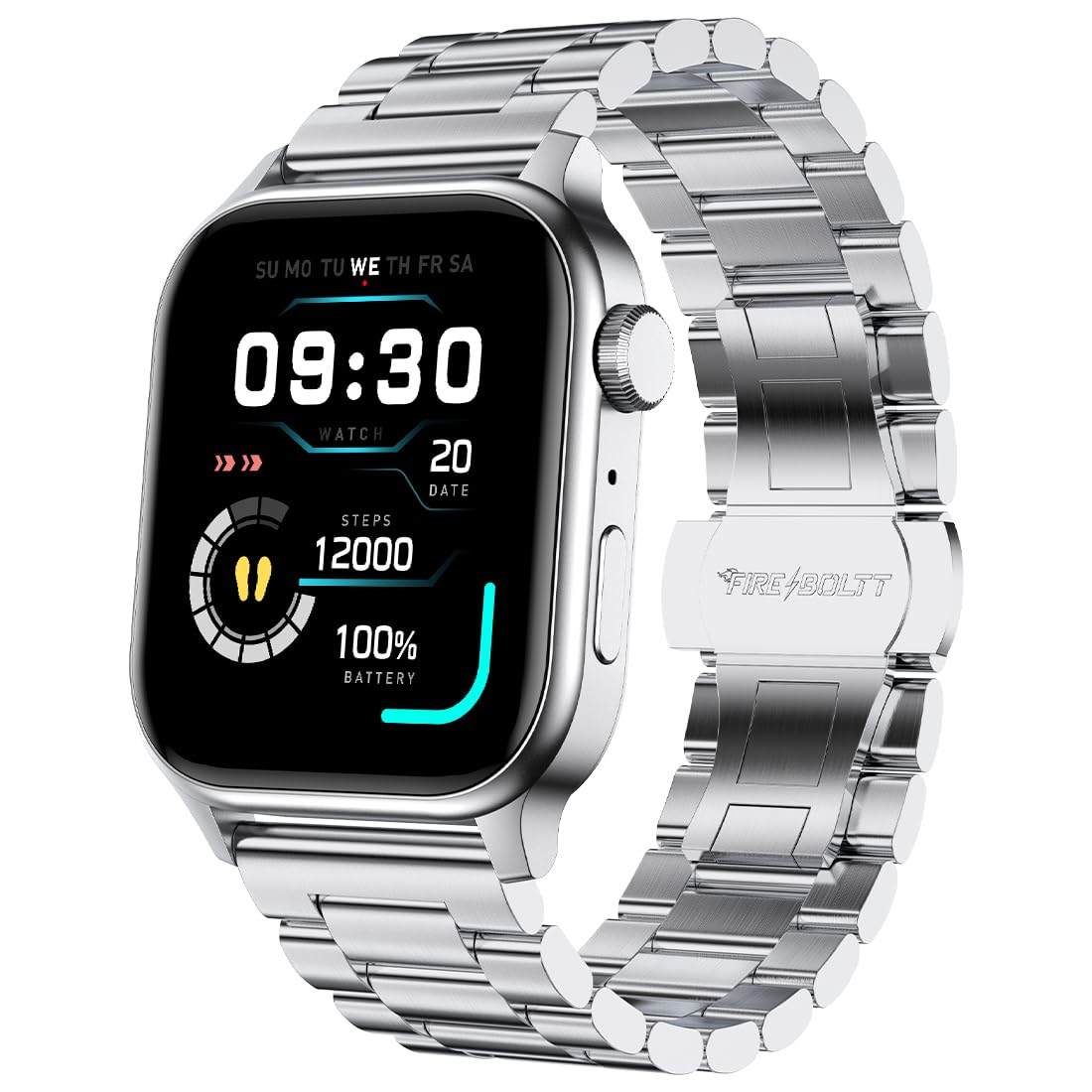 Fire-Boltt Rise Smart Watch 1.85″ with Bluetooth Calling, AI Voice Assistant, Rotating Crown, SpO2 & Heart Rate Monitor, 123 Sports Modes, IP67 Waterproof Metal Smartwatch for Men & Women – Silver