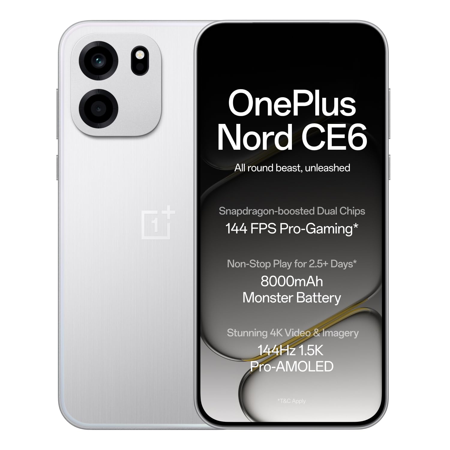 OnePlus Nord CE6 | 8GB+128GB | Lunar Pearl | Snapdragon 7s Gen 4 | Segment’s Fastest Touch Response | 8000mAh Battery | 144Hz 1.5K AMOLED Display | 50MP Main + 32MP Selfie 4K Cameras | IP66,68,69,69K