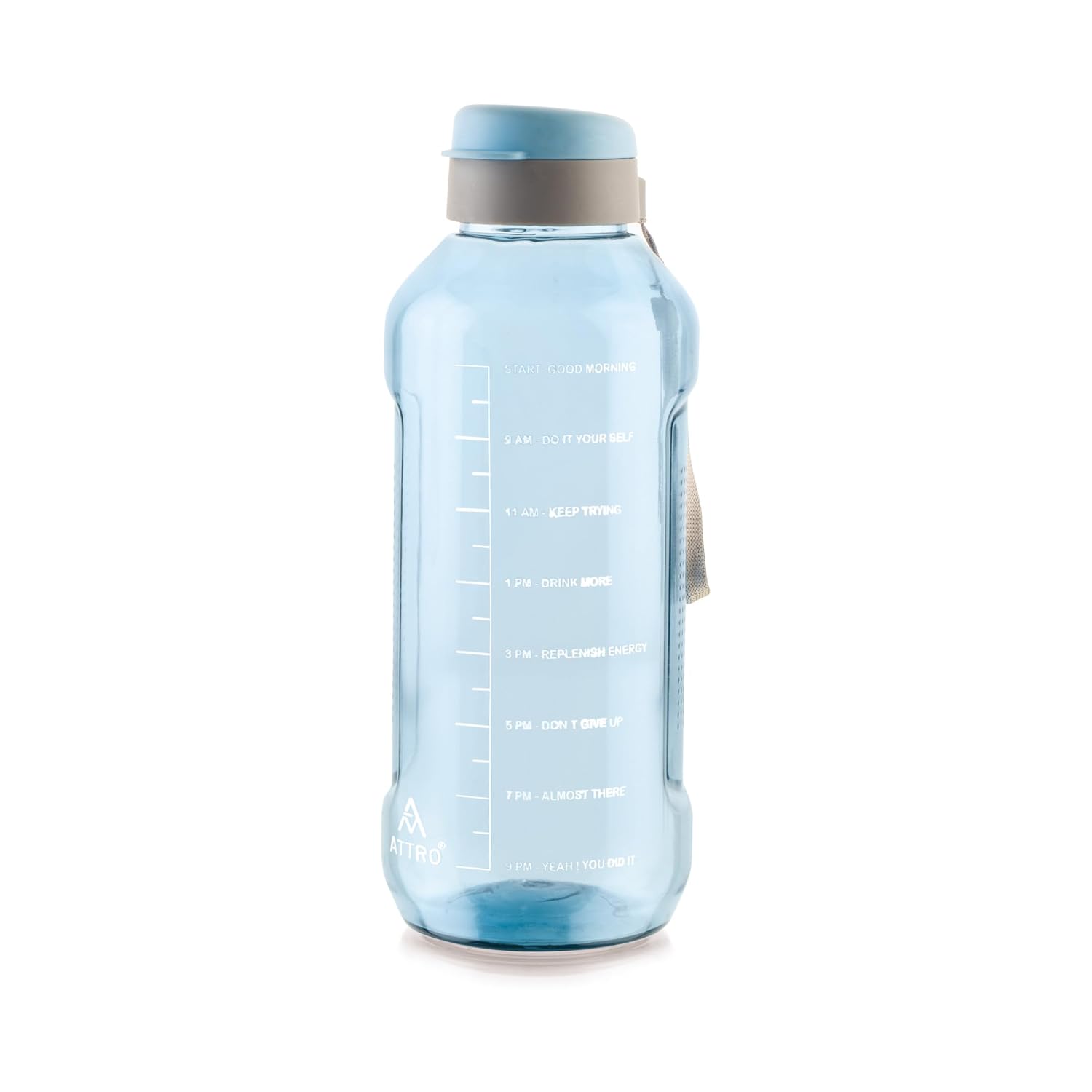 ATTRO Ultra Pro 2 Motivational 2-Liter BPA-Free Water Bottle with Leak-Proof Flip-Top Cap, Nylon Strap and Stylish Blue Color for Daily Hydration