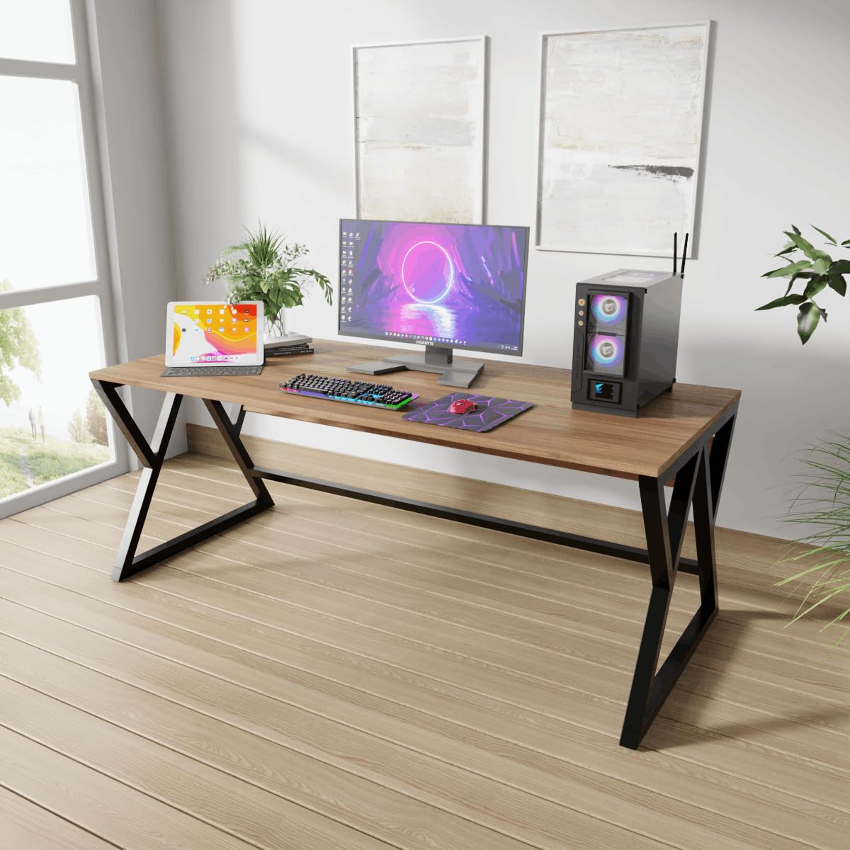 Riyan Luxiwood Daffodil Computer Table in Engineered Wood with Flat Surface, Multi-Usage Laptop Desk & Home Office, Desk Sturdy Gaming Table (Beige, Large)