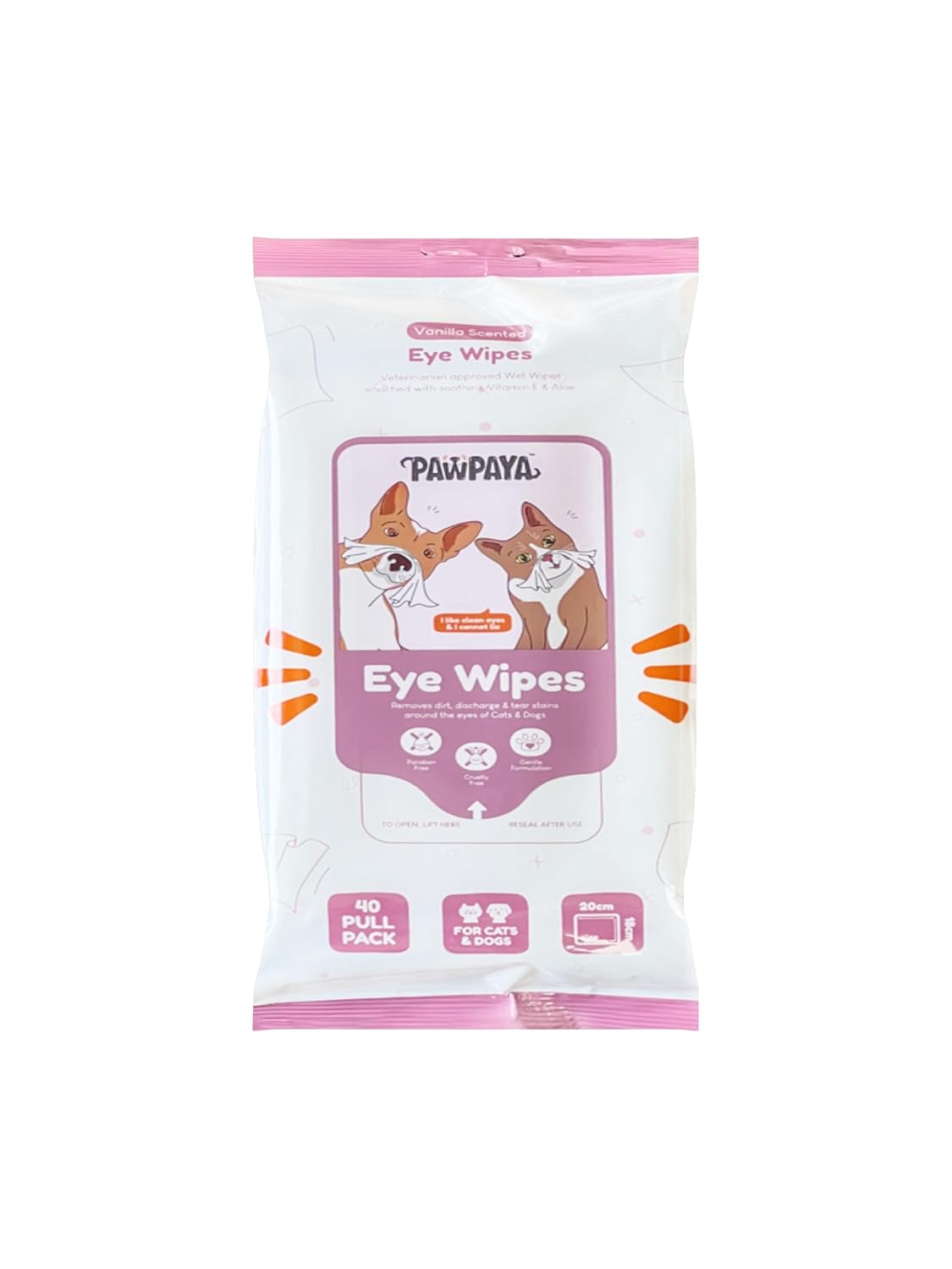 Pawpaya Eye Wipes for Dogs & Cats, Gentle Tear Stain Cleaning, 40 Pull Pack