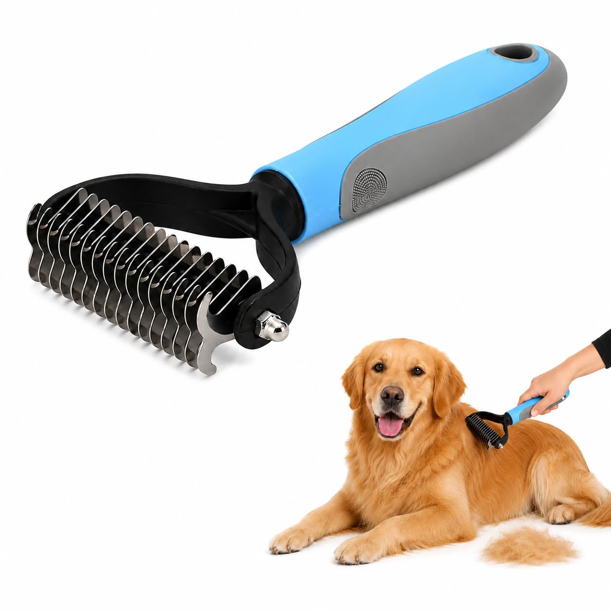 Pet Undercoat Rake Brush for Dogs and Cats, Dematting Comb for Long Hair, Rounded Stainless Steel Teeth, Anti-Tangle Grooming Tool for Shedding and Daily Coat Care