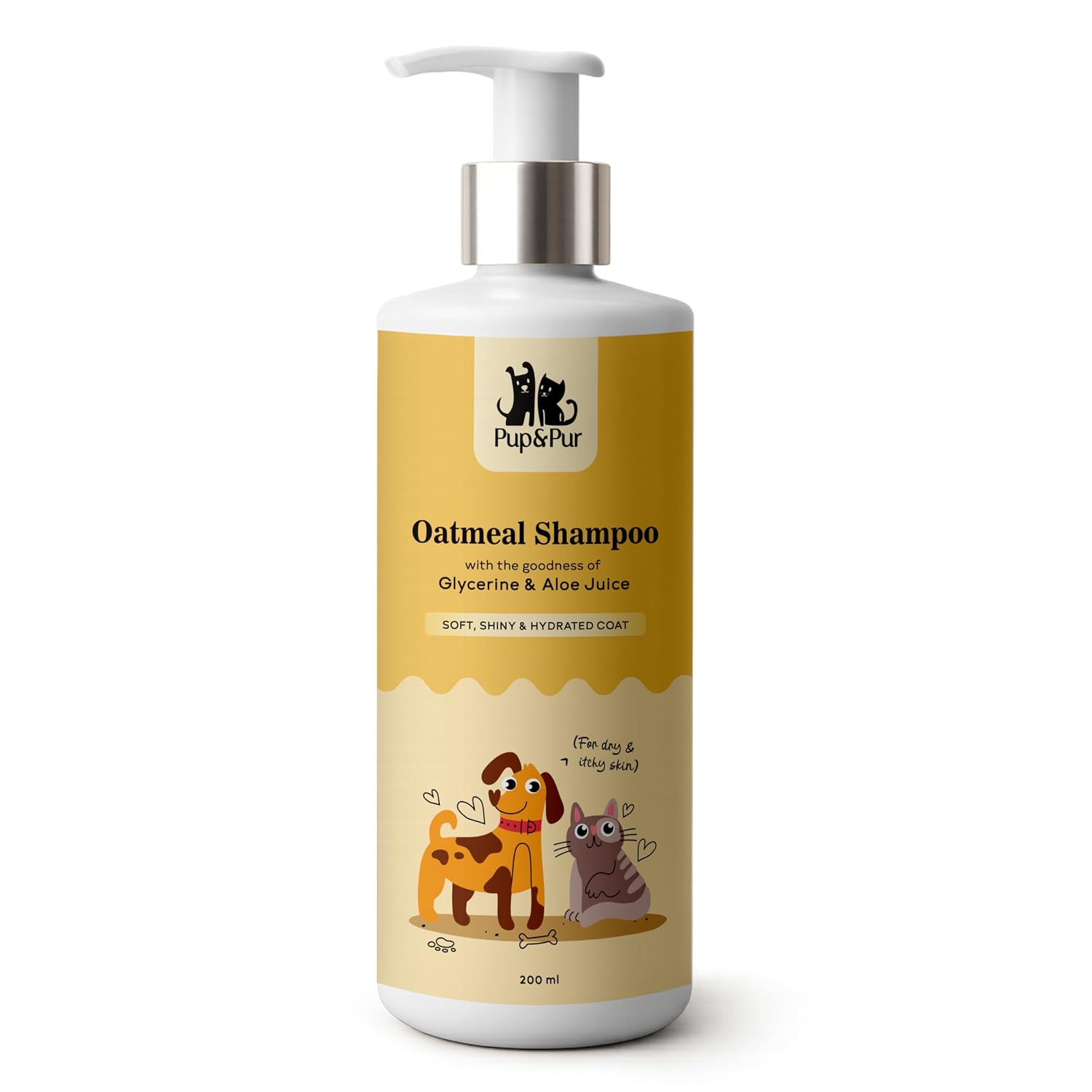 Pup & Pur’s Oatmeal Shampoo for Dogs and Cats | Suited for Dry and Itchy Skins | Hydrating Power of Oatmeal and Aloe Juice | Made for Indian Pet Needs| Vol 200 ml
