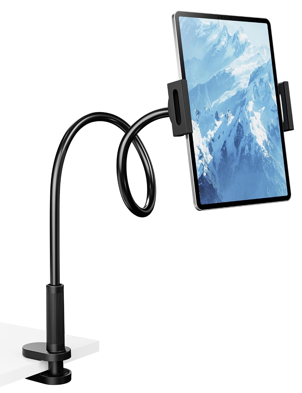 Flexible Gooseneck Tablet Holder, 360° Adjustable Phone Mount with Sturdy Clamp for Desk/Bed/Kitchen, Compatible with iPad Air Pro Mini iPhone/Samsung Galaxy Tabs/4.7~12.9″