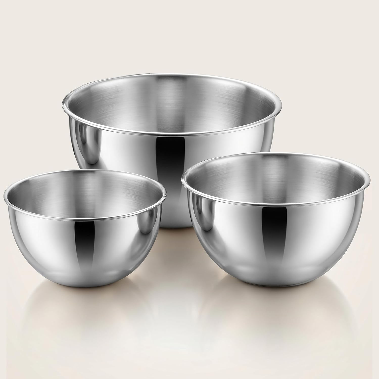 Unify 3 Pieces Stainless Steel Mixing Bowls Set (1100ml, 2000ml, 3400ml) | Katori/Katora Set | Large Kitchen Bowls for Mixing Dough, Salad, Serving | Heavy Duty & Rust Free (Amora Design)
