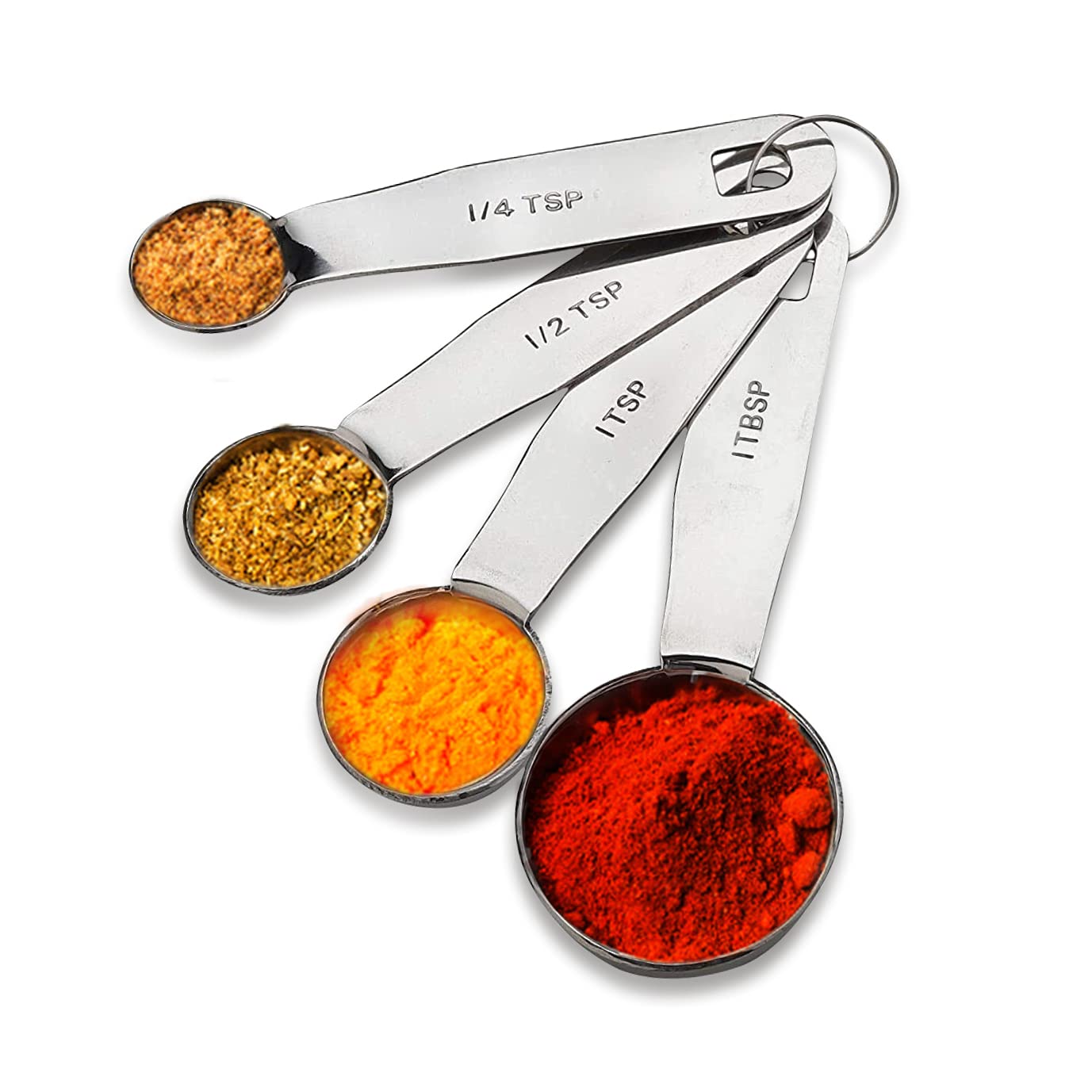 Stainless Steel Measuring Spoon, Round Shaped, Set of 4 (1/4, 1/2, 1tsp, & 1 Tbsp.)