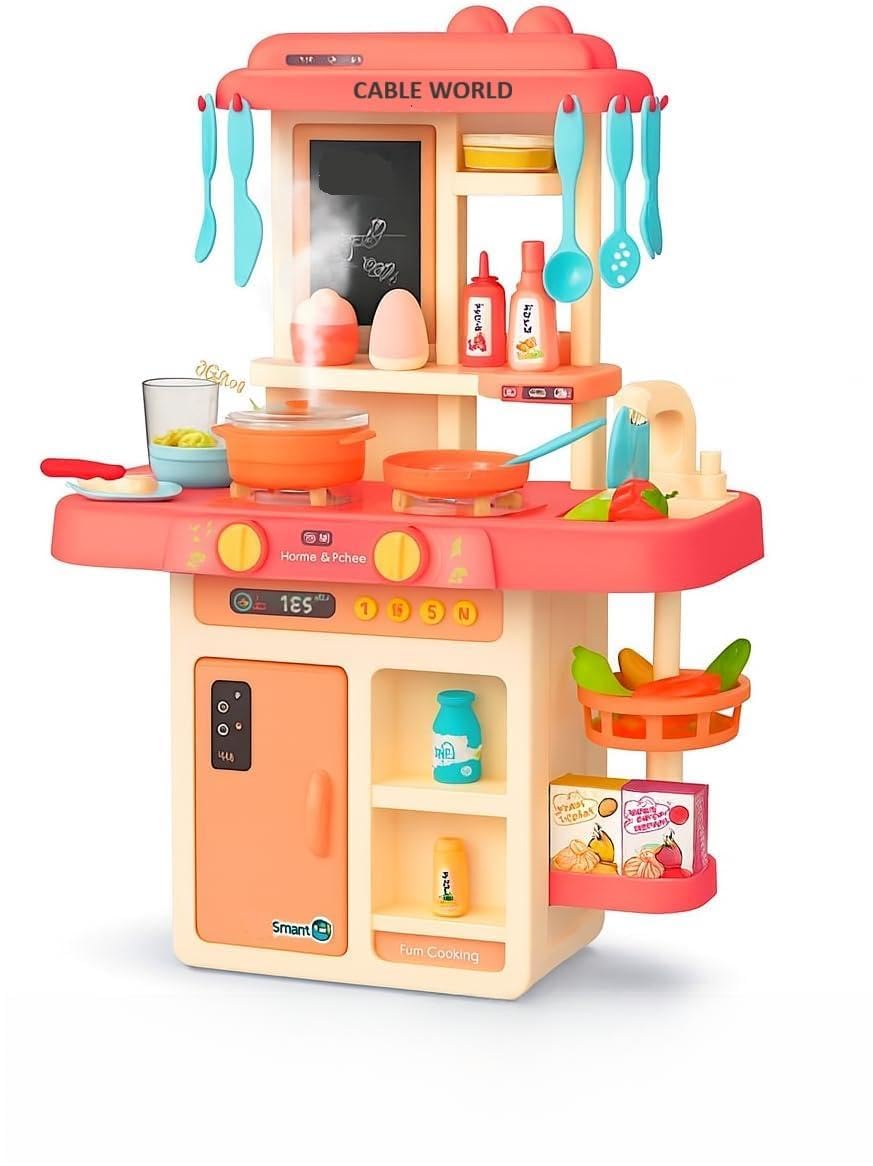 Cable World® Kitchen Playset for Kids, Kitchen Set for Toddler with Gas Sound & Light, Cooking Stove with Steam,Toy Kitchen Accessories with Running Water,Kitchen Toys for Kids Girls Boys (42 Pcs)