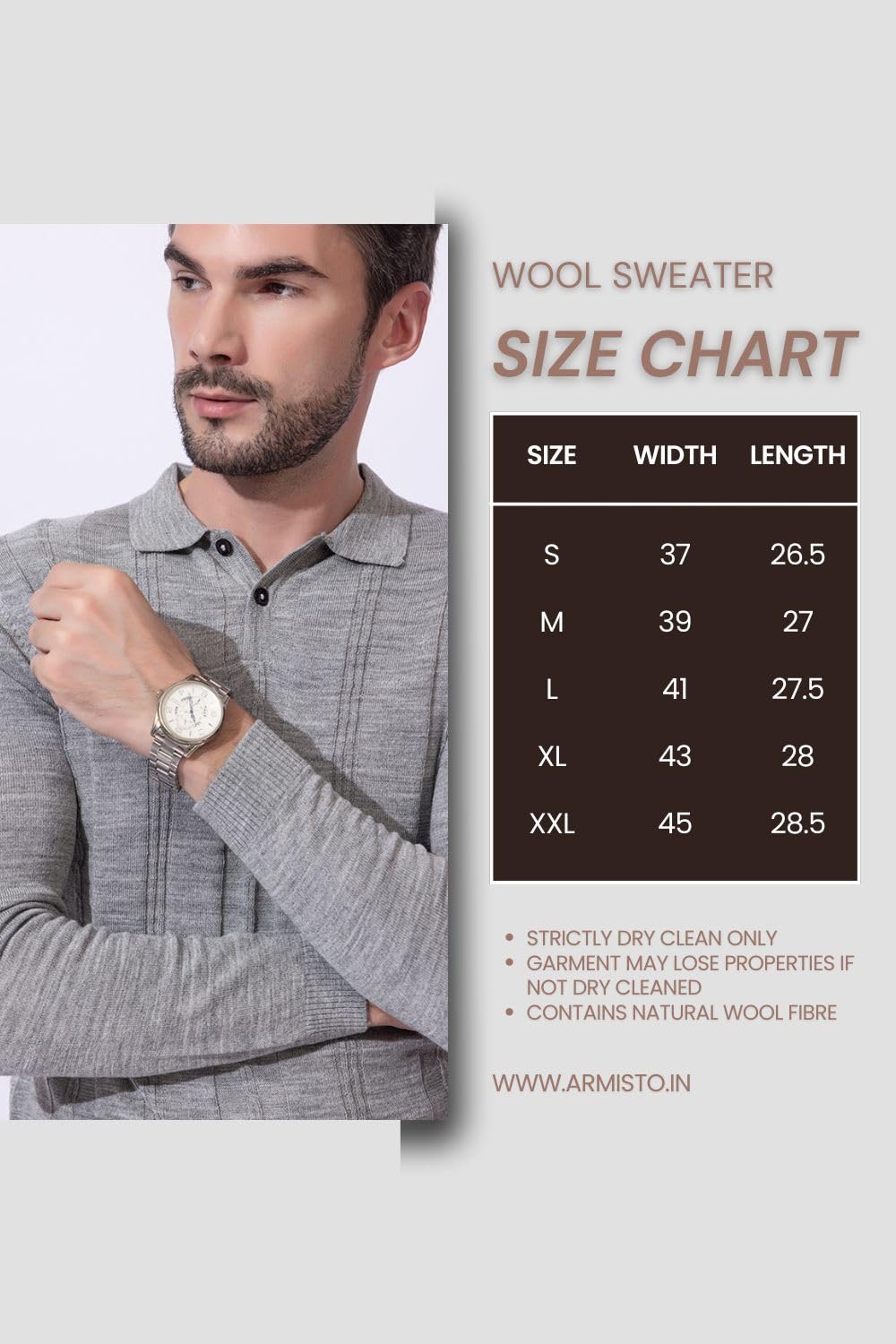 Armisto Men’s Woollen Polo T-Shirt/Woolmark Certified/Long Sleeves