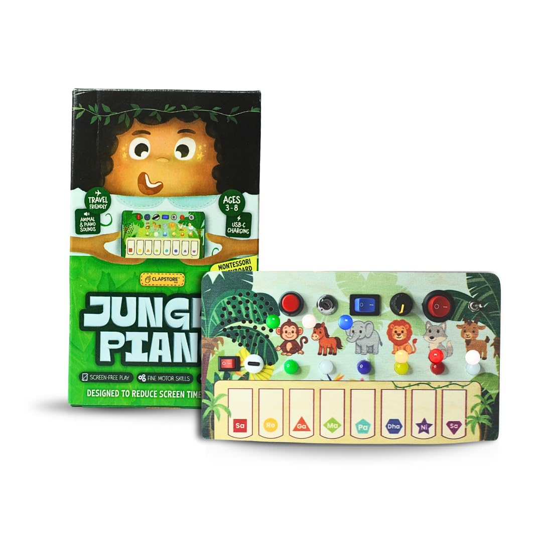 Clapstore Toys Jungle Piano Montessori Busy Board, Wooden Musical Sensory Toy for Toddlers Ages 3+, Encourages Musical Play, Fine Motor Skills, and Cognitive Development