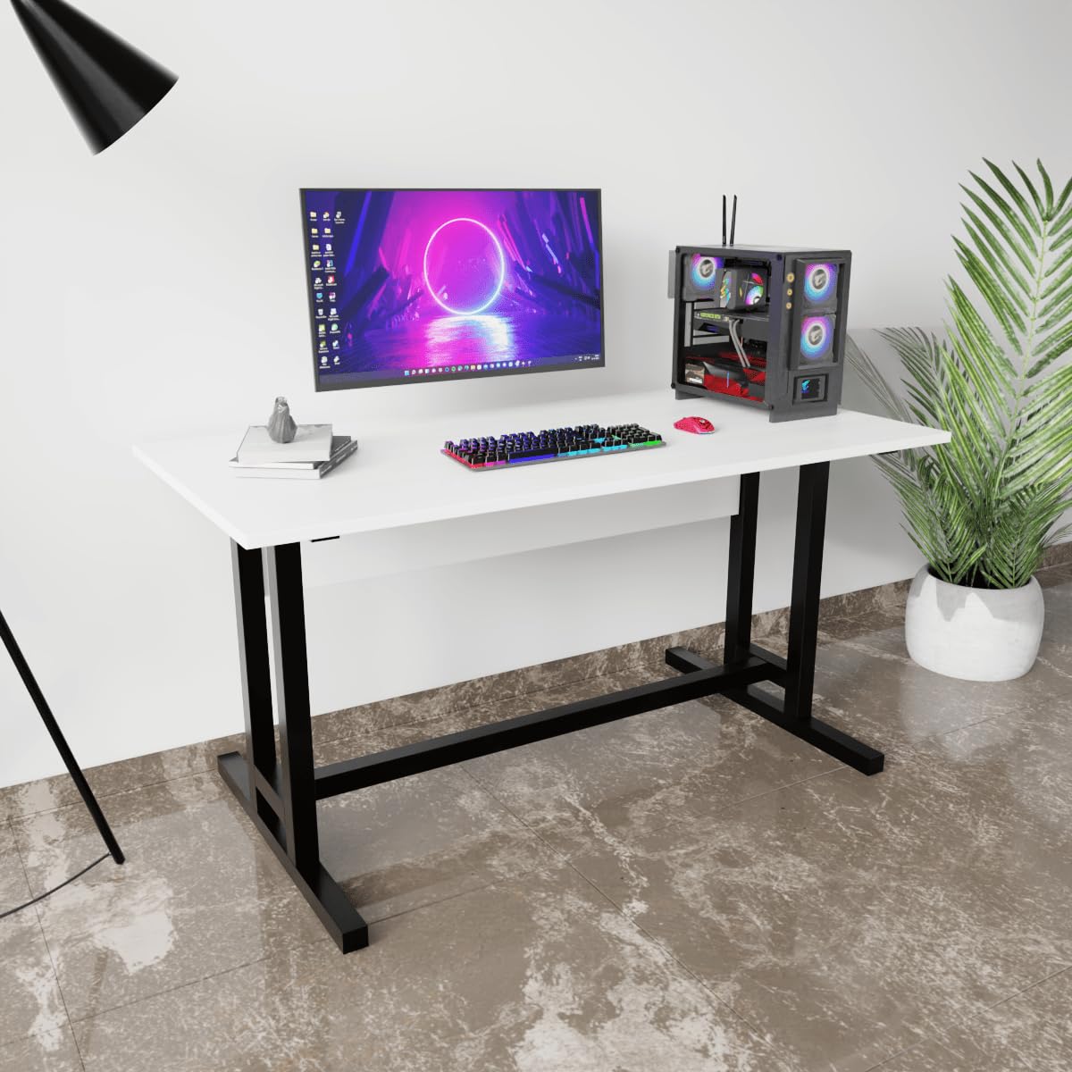 Riyan Luxiwood® Clover Study Table for Home, Office, Desk with Large Storage Space Modern Gaming Desk Study Laptop Table – White