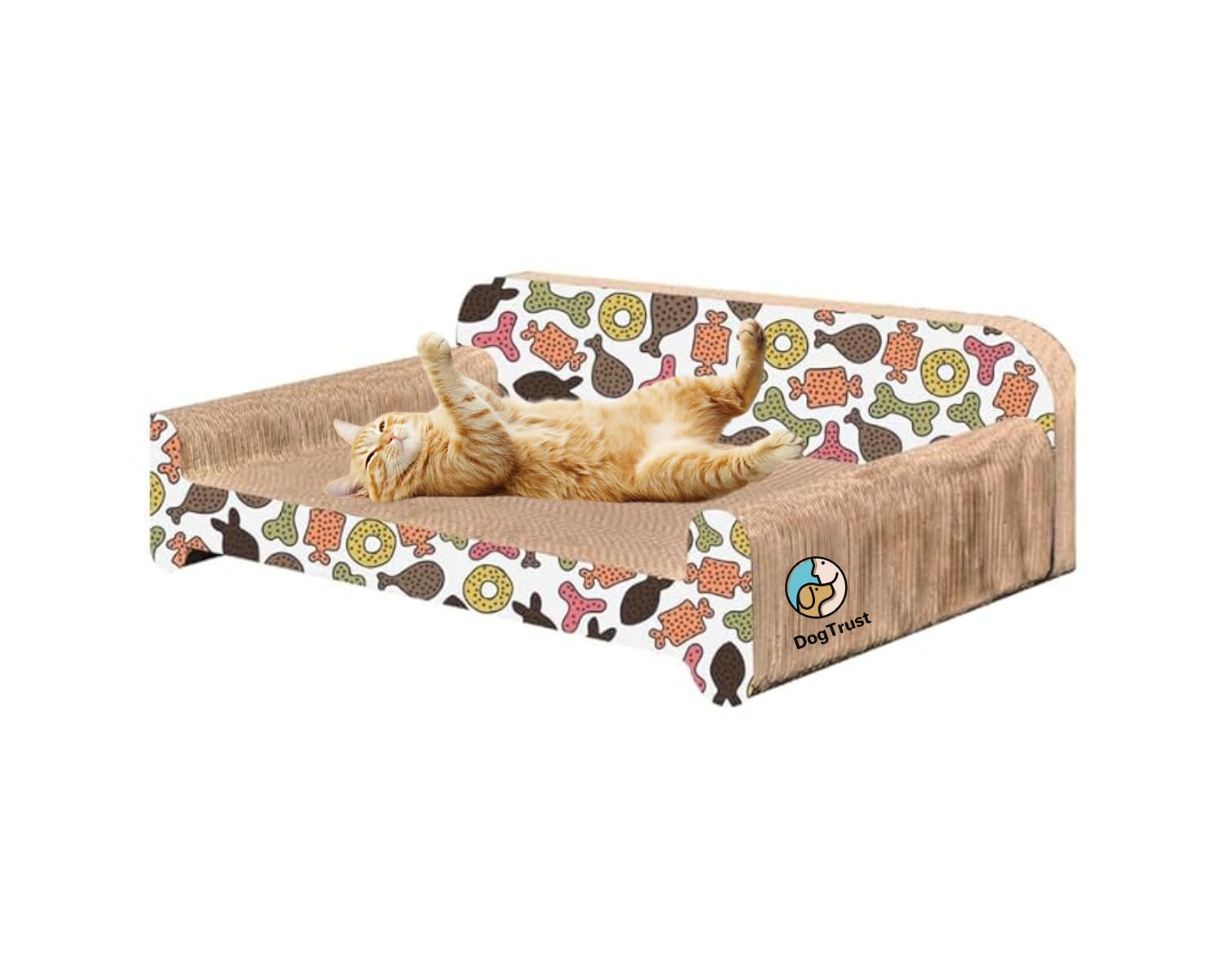 Dog Trust Couch Large Sofa Bed for Cat Scratch Cardboard Box (53L x 24.5W x 15H cm) Modern Lounge Cat Scratch Pad, Premium pad for Indoor
