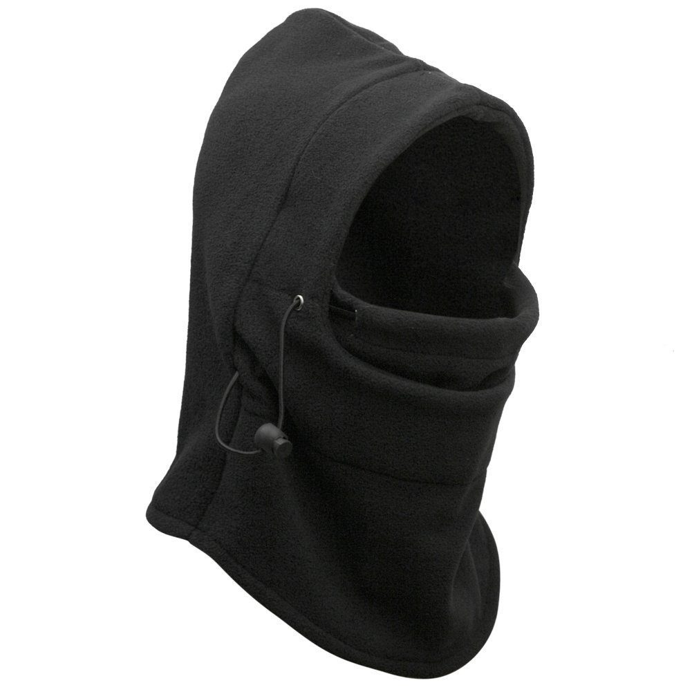 Men’s 6 In 1 Thermal Fleece Balaclava Hat Hood Police Swat Ski Bike Wind Stopper Mask New Caps, Free Size, Black