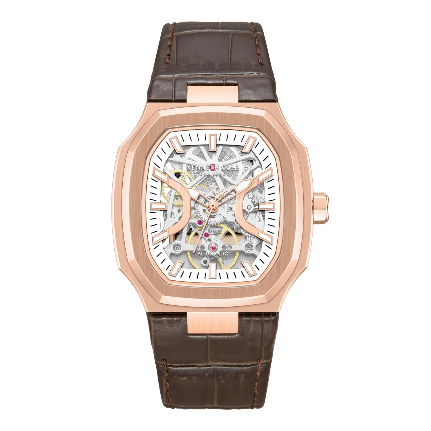 Kenneth Cole Automatic with Silver Dial Brown Genuine Leather Strap Watch for Men – KCWGX0099306MN