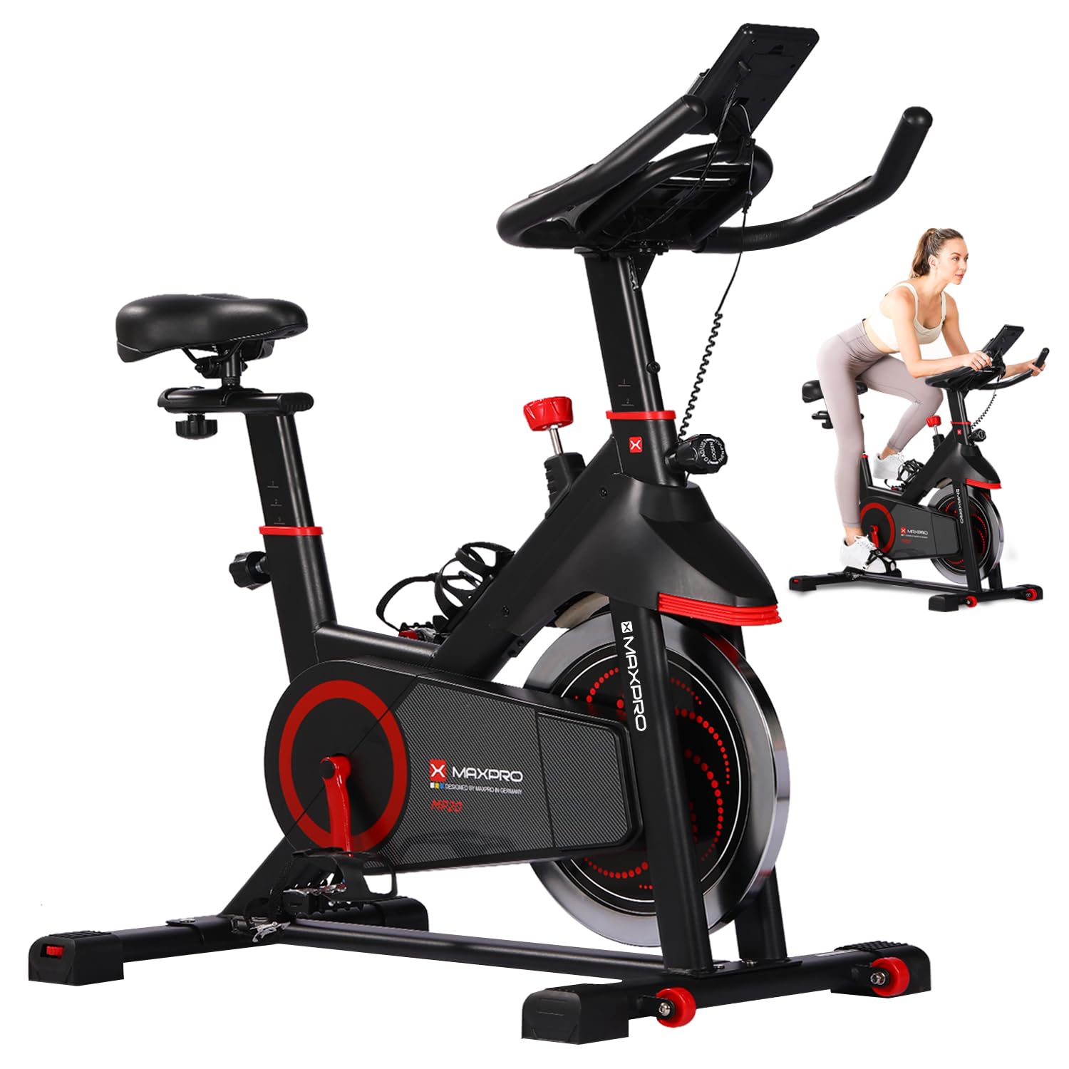 MAXPRO MP20 Spin Bike | Exercise Cycle for Home | 120KG Capacity | 8KG Flywheel | Adjustable Resistance | Silent Belt Drive | Comfortable Seat Cushion | Indoor Cardio Workout Fitness Bike