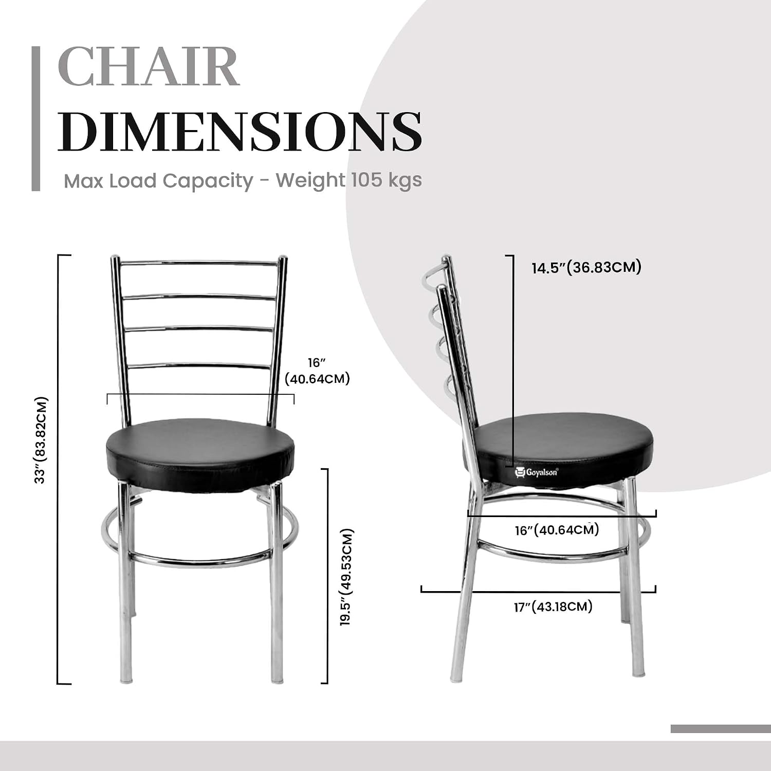 Goyal steel & furniture Steel Dining Chair with Cushion Comfortable Multi-Purpose Chair Heavy Duty for Café, Study, Hostel, Restaurant, Home, Office (1, Black, Standard)