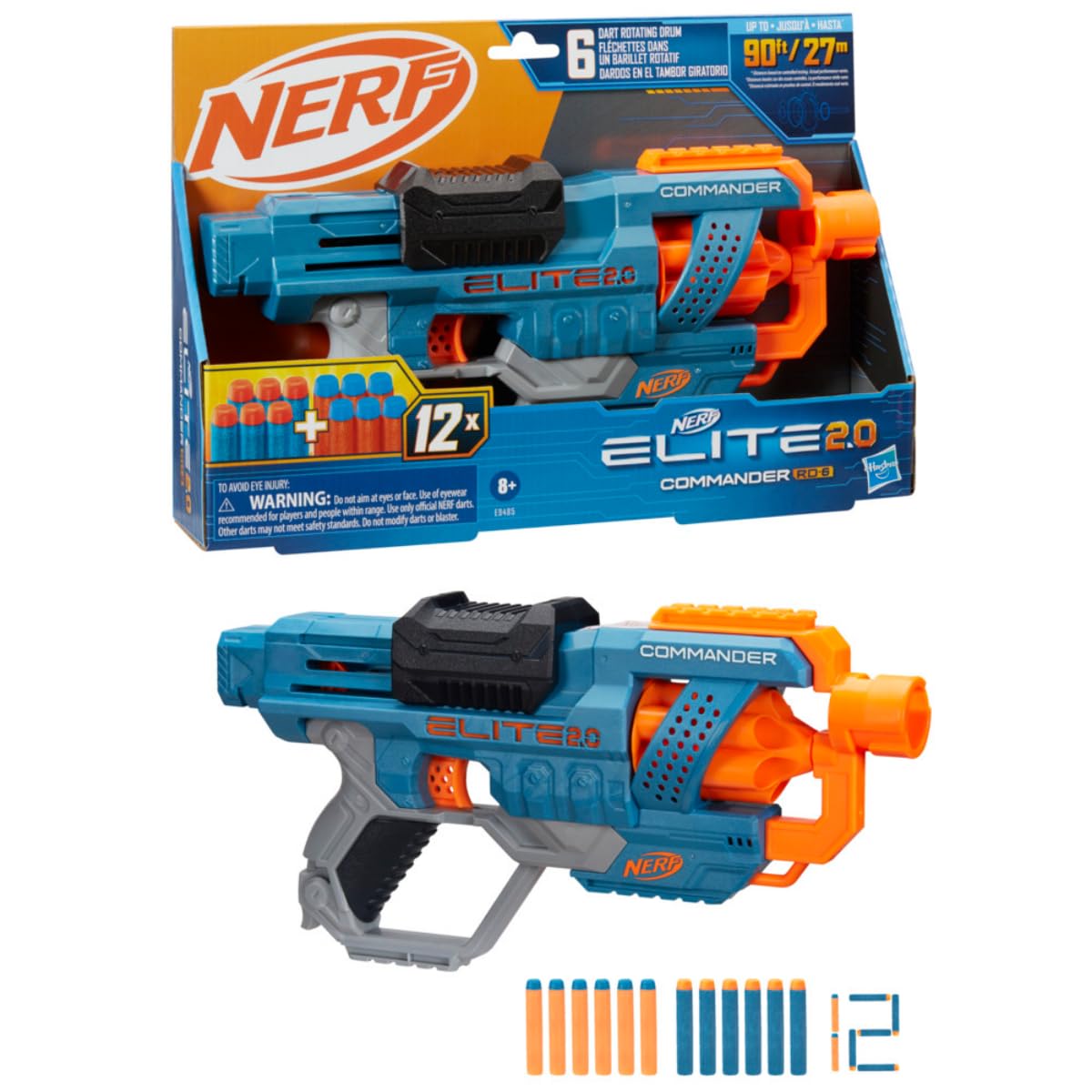 Nerf Elite 2.0 Commander Rd-6 Blaster, 12 Darts, 6-Dart Rotating Drum, Best Toys Gift for Kids, Teens & Adults, Christmas, Xmas, Multicolor, Medium