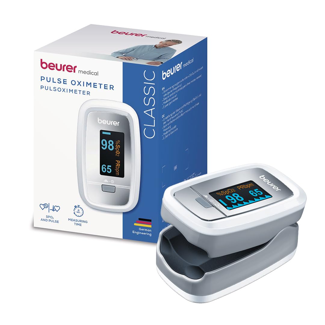 Beurer German Engineering PO 30 Pulse Oximeter I Displays Blood Oxygen Saturation (SPO2) and Heart Rate (Pulse) I Highly Reliable I Tip Oximeter with colour display and 4 Rotation Views I Painless I 3 Years Warranty I Grey in color