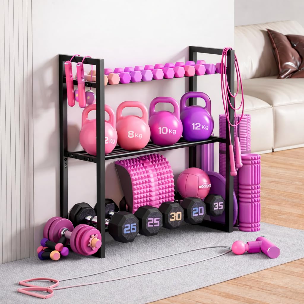 WINSTAR 3-Tier Adjustable Dumbbell Rack | Heavy-Duty Home Gym Weight Storage Stand for Dumbbells & Kettlebells | Space-Saving Home Gym Organizer (Rack Only, Black)