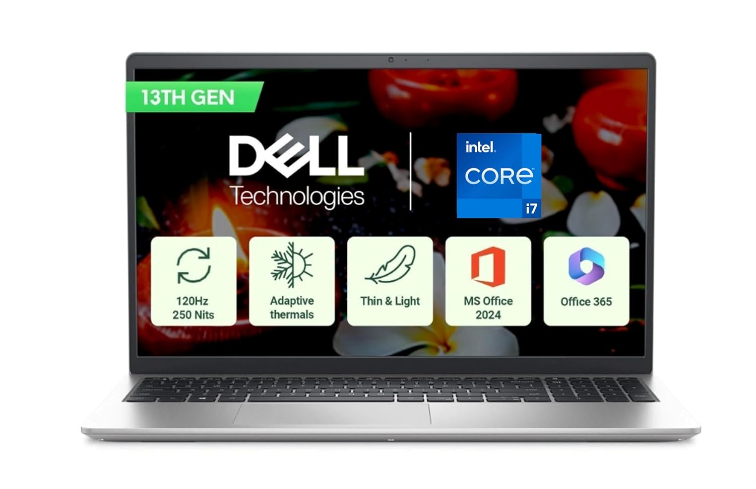 Dell 15 (Previously Inspiron), Intel Core i7 13th Gen -1355U, 16GB, 512GB SSD, FHD, 15.6″/39.62cm, Win 11, MSO’24, Silver, 1.62kg, [Dell 15], Backlit Keyboard, 12 Month McAfee, Thin & Light Laptop